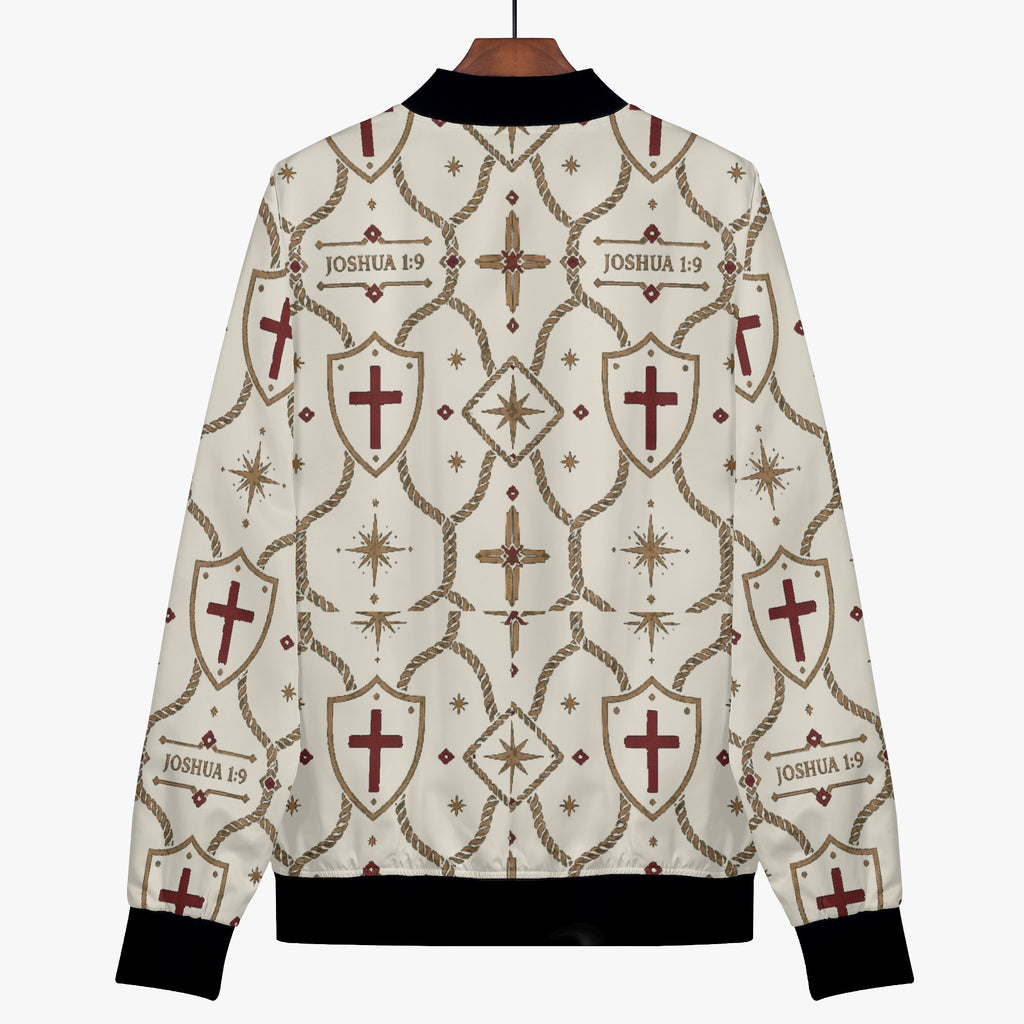 CARRY THE STANDARD women's bomber jacket in ivory — SANCTUS NOVA house monogram, view 5
