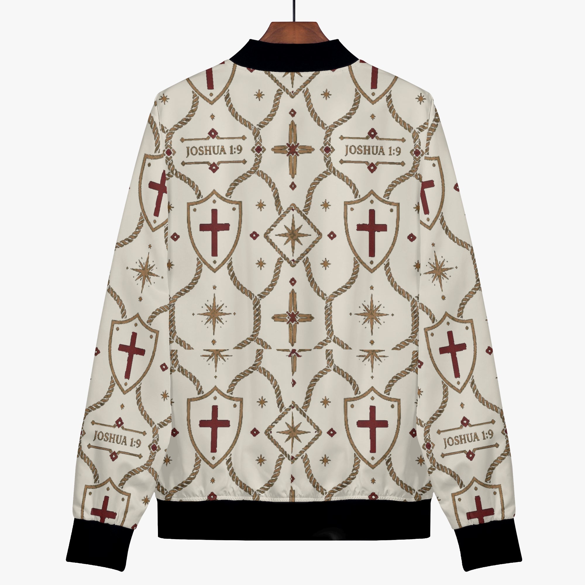 CARRY THE STANDARD women's bomber jacket in ivory — SANCTUS NOVA house monogram, view 5