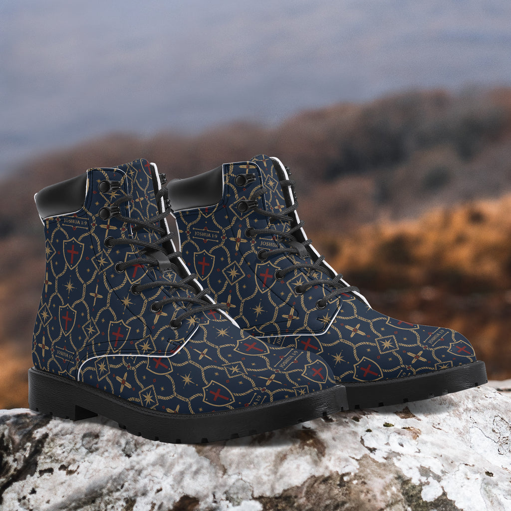 SANCTUS NOVA CARRY THE STANDARD leather boot in the royal navy monogram