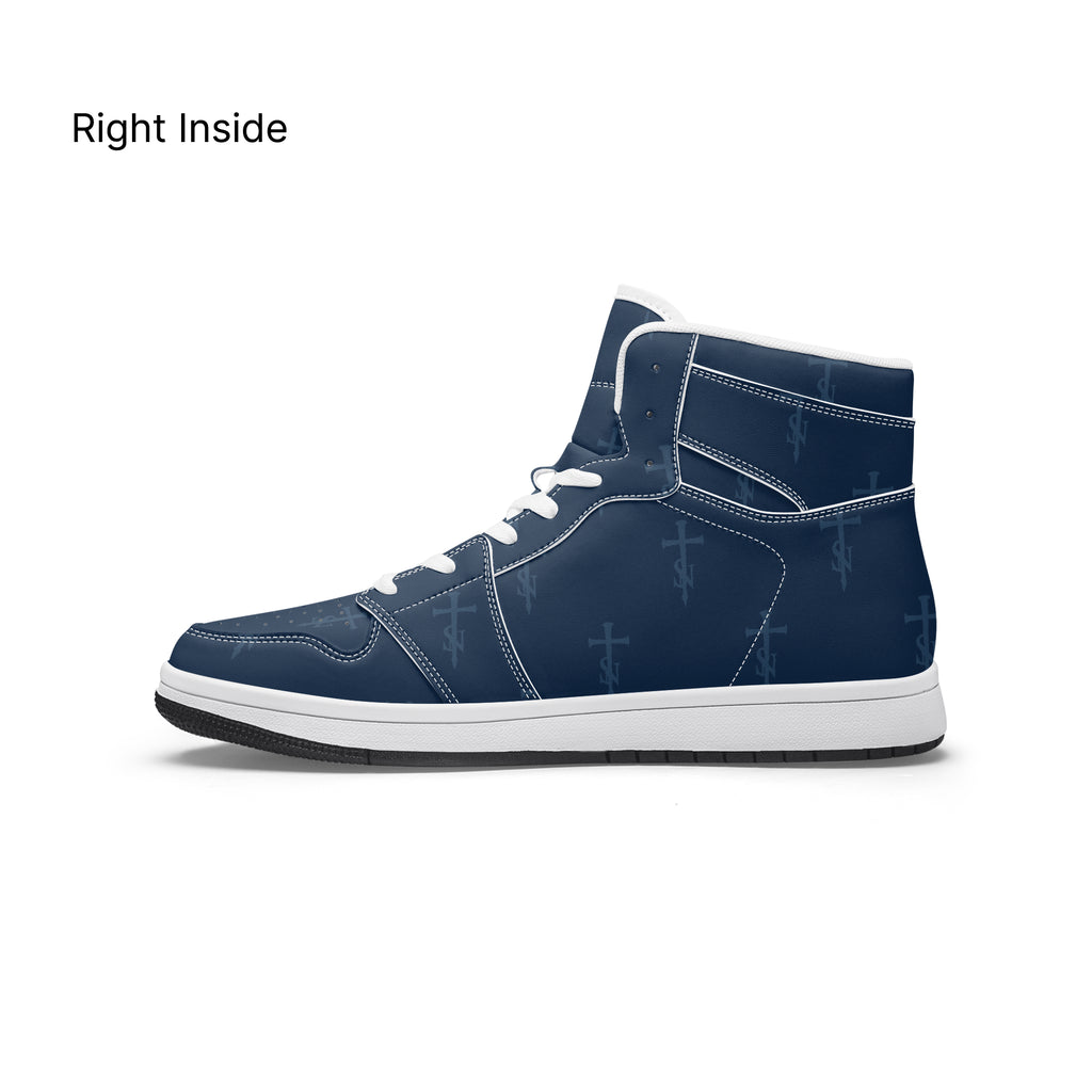 SANCTUS NOVA Royal Navy signature high-top sneakers. White trim, right inside profile.