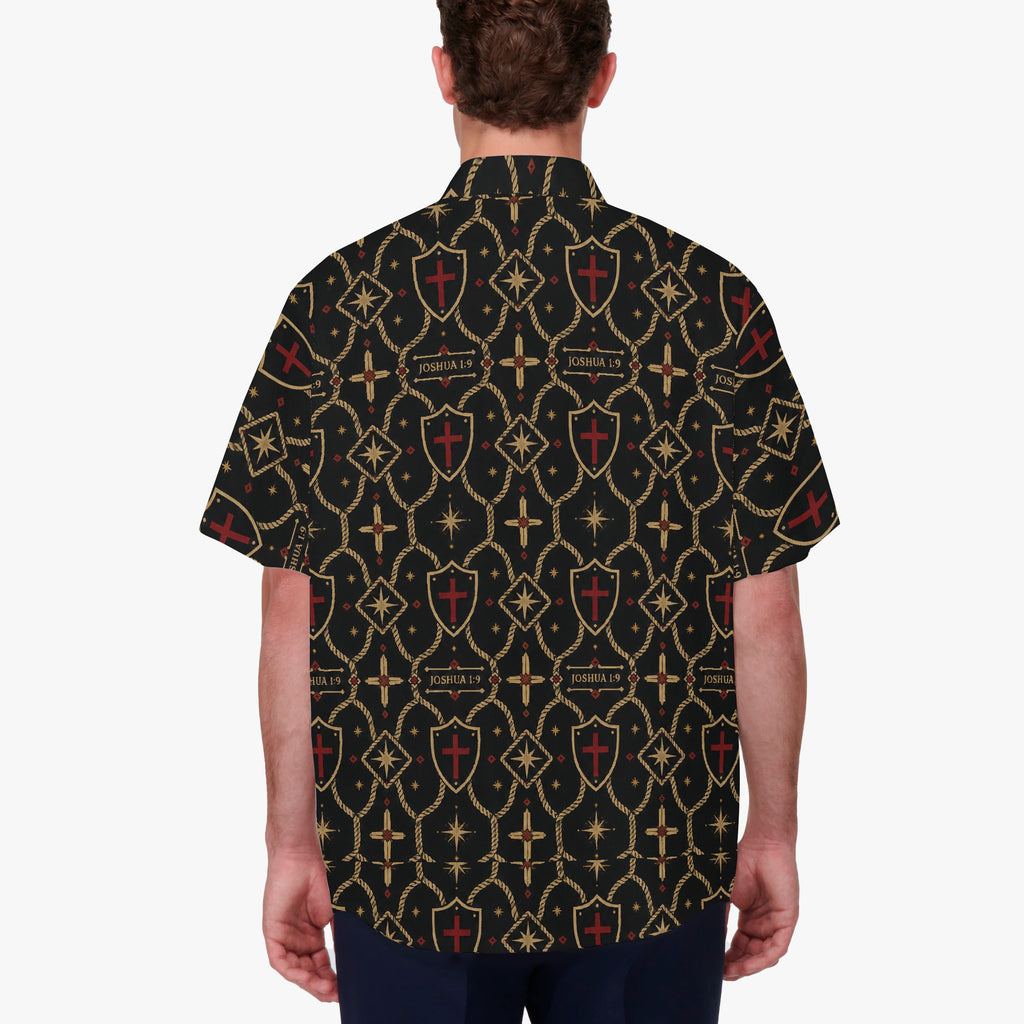 CARRY THE STANDARD camp shirt — SANCTUS NOVA signature monogram printed edge to edge (view 3)