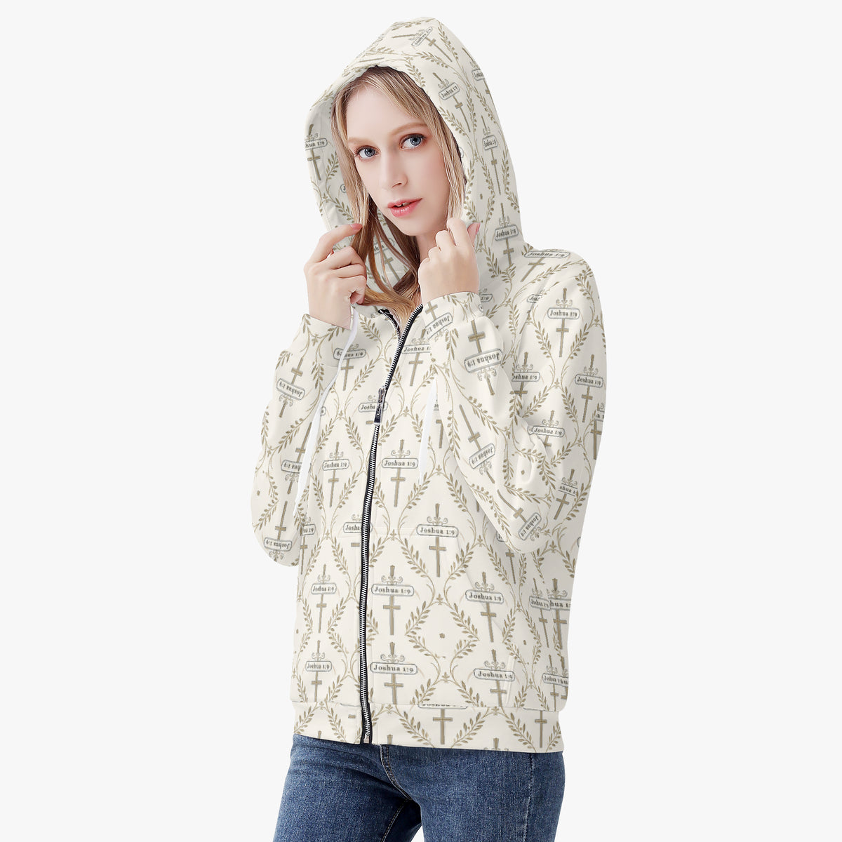 SANCTUS NOVA women's full-zip hoodie in ivory, view 6