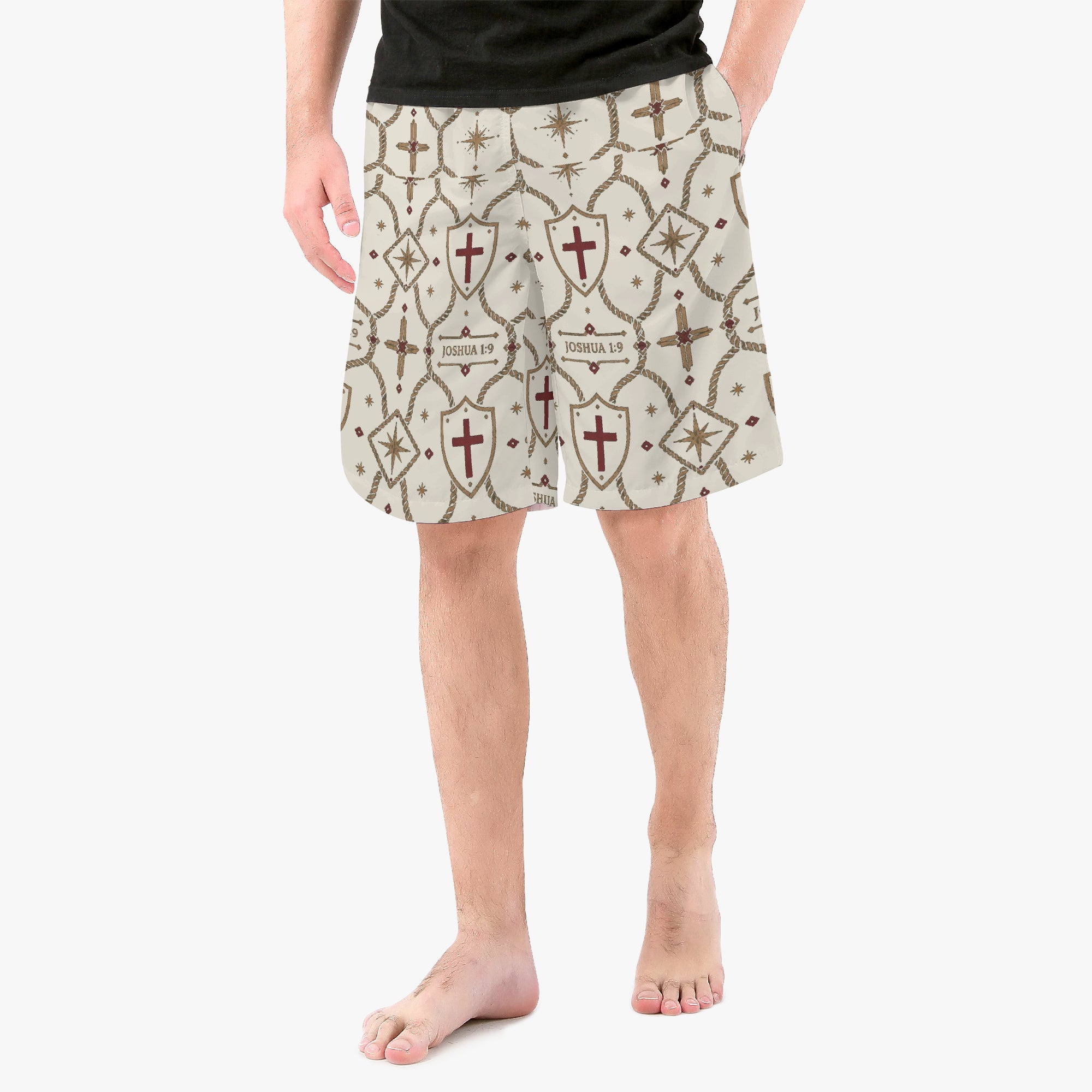 CARRY THE STANDARD board shorts in ivory, monogram print detail