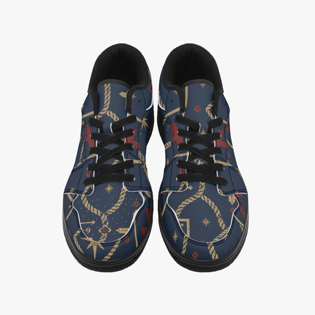 CARRY THE STANDARD low-top sneaker in royal navy — SANCTUS NOVA house monogram, view 2