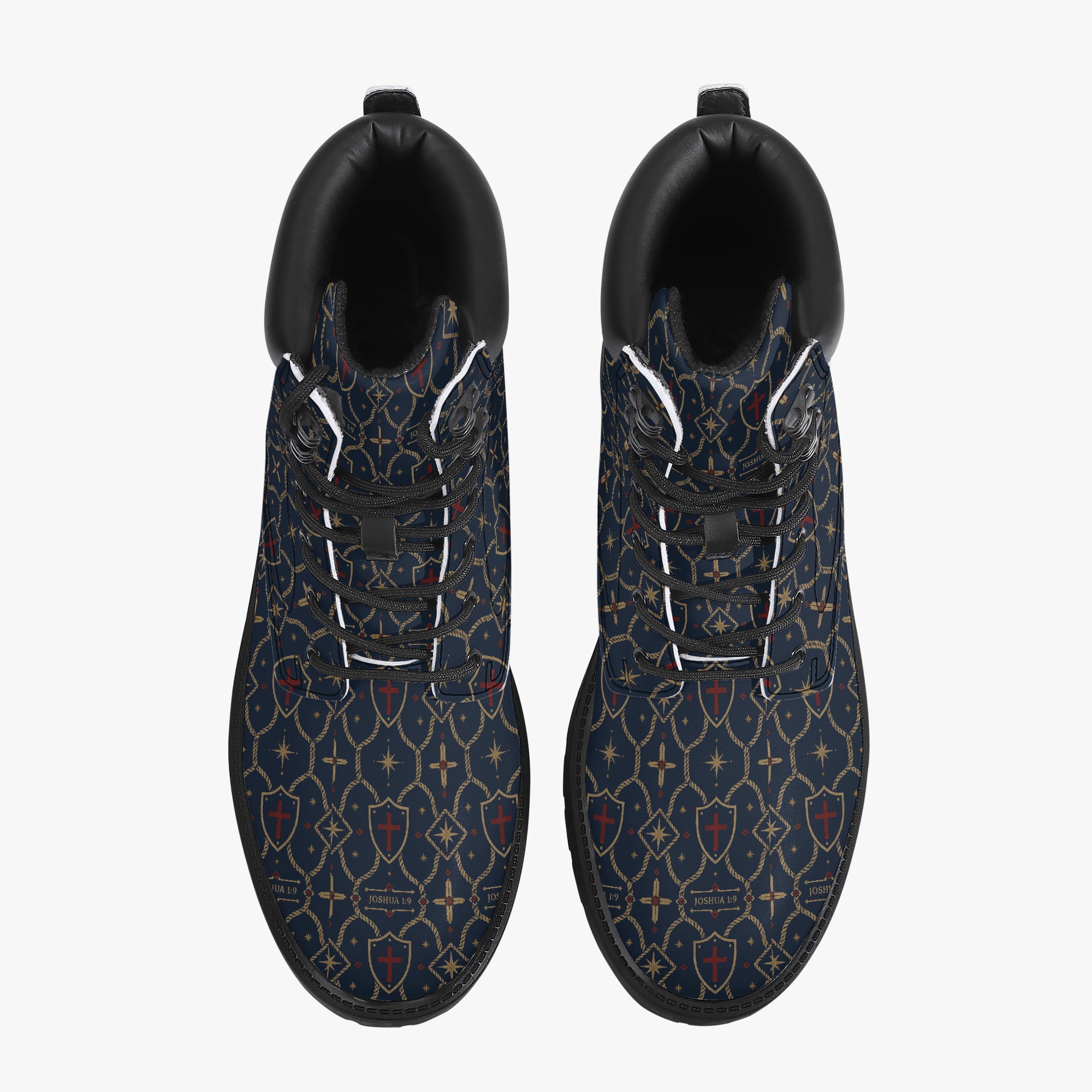 SANCTUS NOVA CARRY THE STANDARD leather boot in the royal navy monogram, side profile