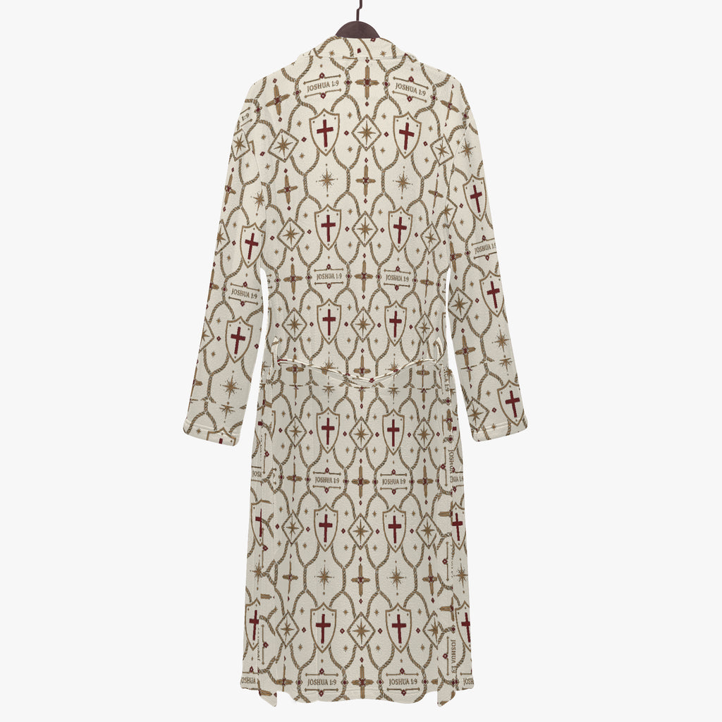 CARRY THE STANDARD bathrobe in ivory — SANCTUS NOVA house monogram, view 4