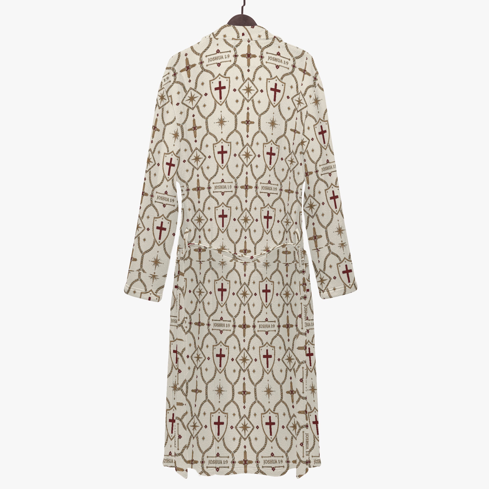CARRY THE STANDARD bathrobe in ivory — SANCTUS NOVA house monogram, view 4