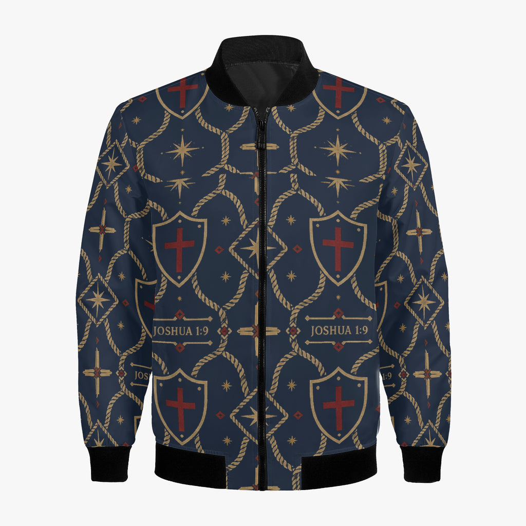 CARRY THE STANDARD women's bomber jacket in royal navy — SANCTUS NOVA house monogram, view 7