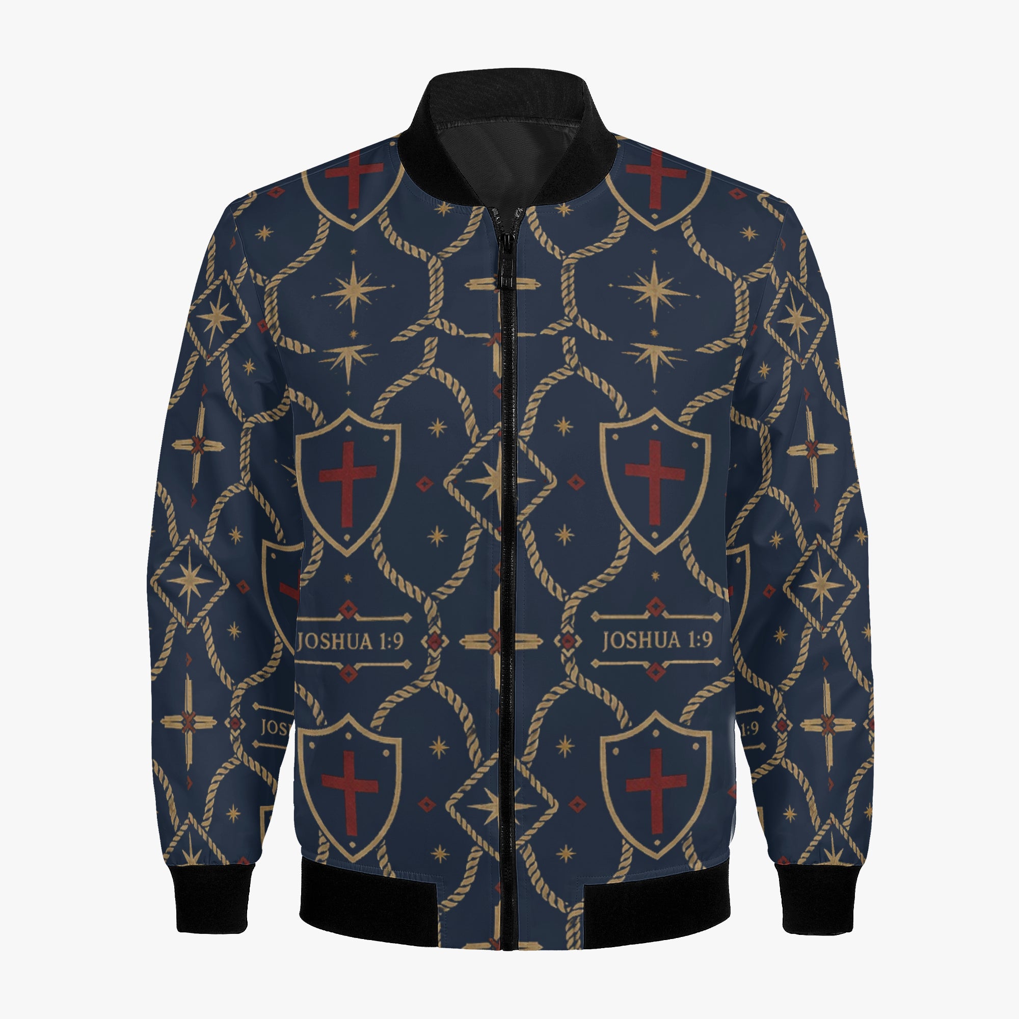 CARRY THE STANDARD women's bomber jacket in royal navy — SANCTUS NOVA house monogram, view 7