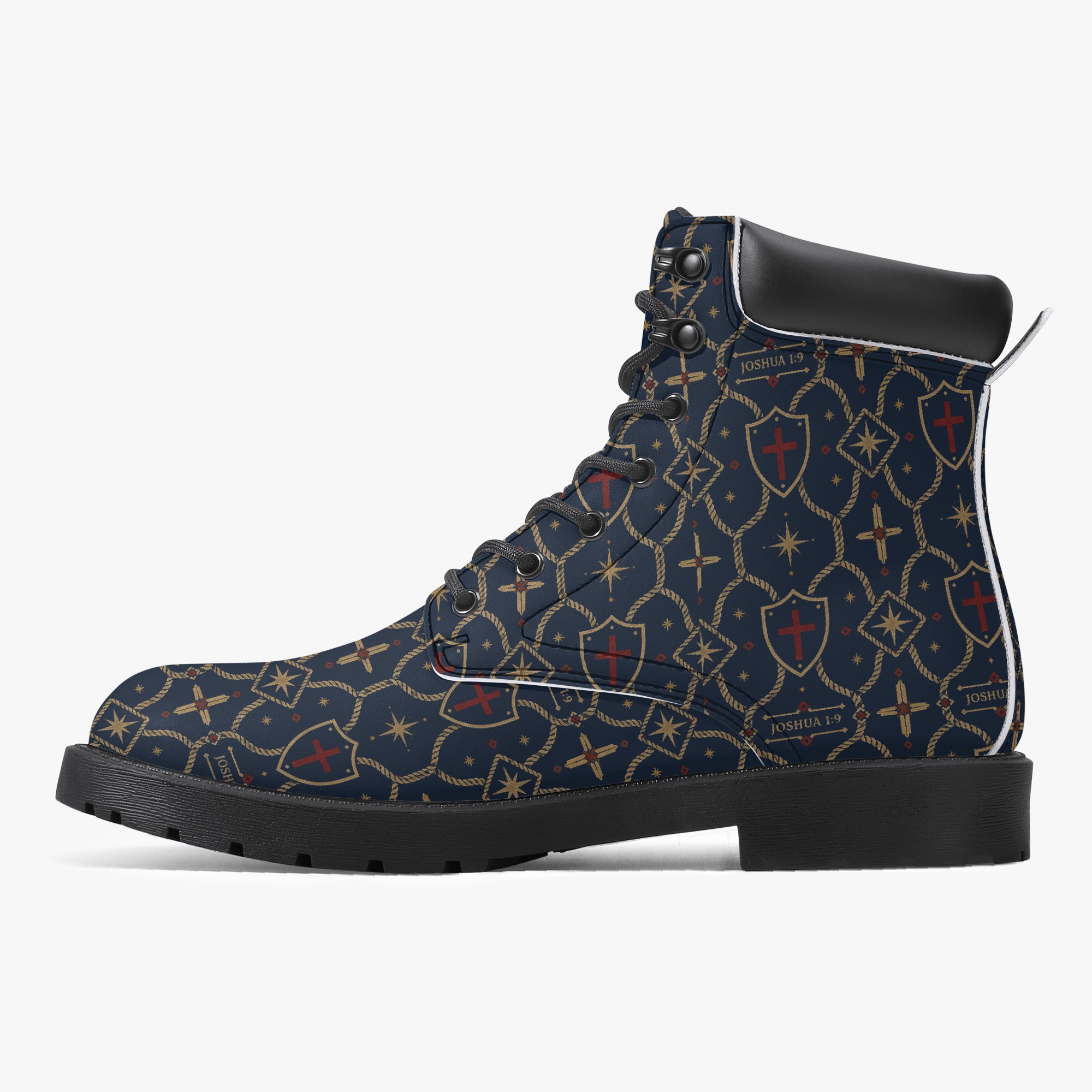 SANCTUS NOVA CARRY THE STANDARD leather boot in the royal navy monogram, sole detail