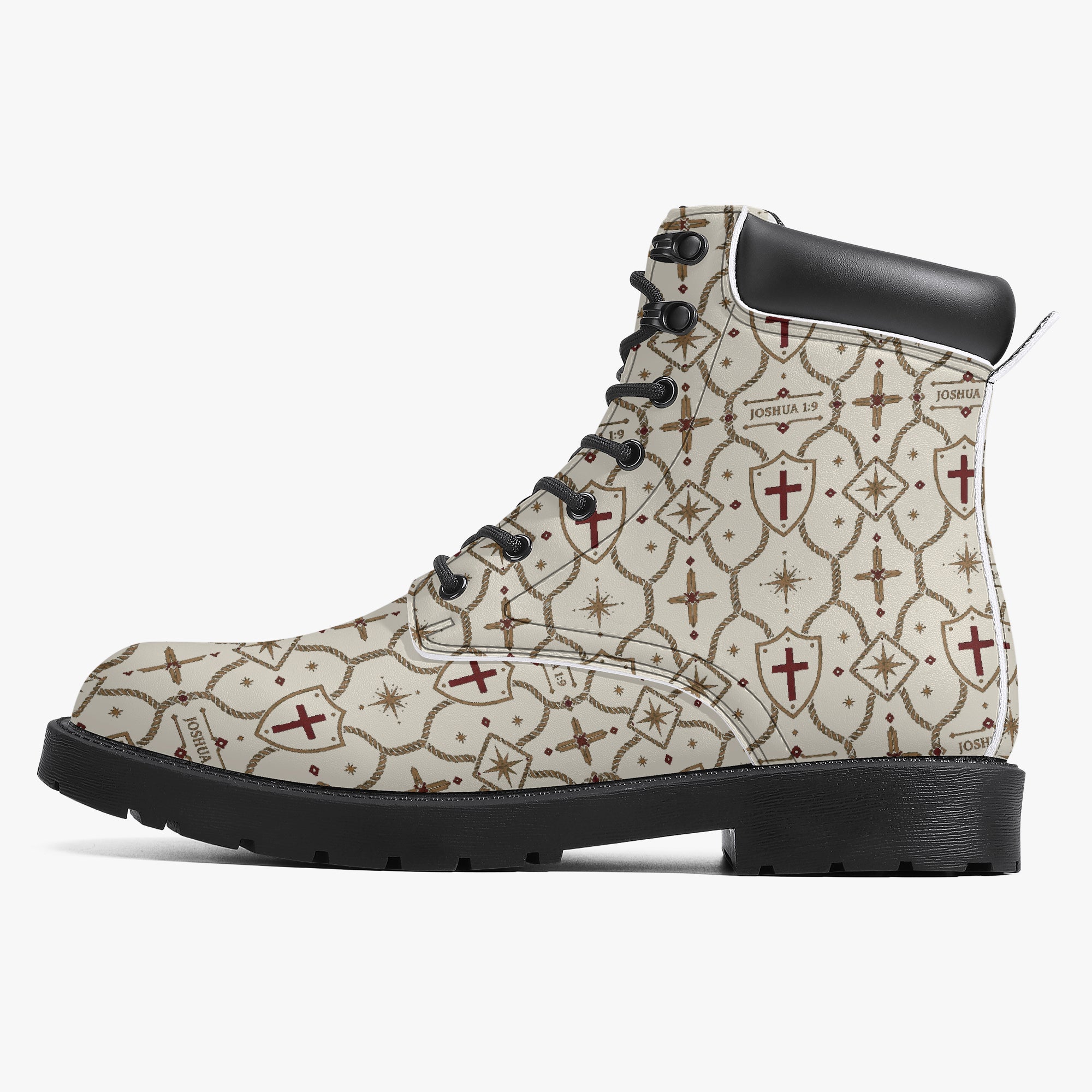 SANCTUS NOVA CARRY THE STANDARD leather boot in the ivory monogram, top view