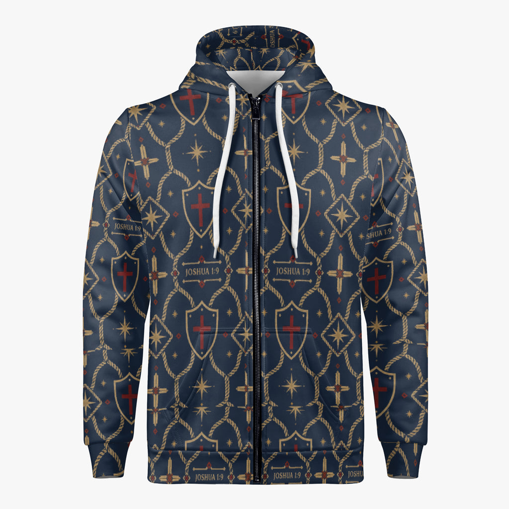CARRY THE STANDARD full-zip hoodie in royal navy — SANCTUS NOVA house monogram, view 4