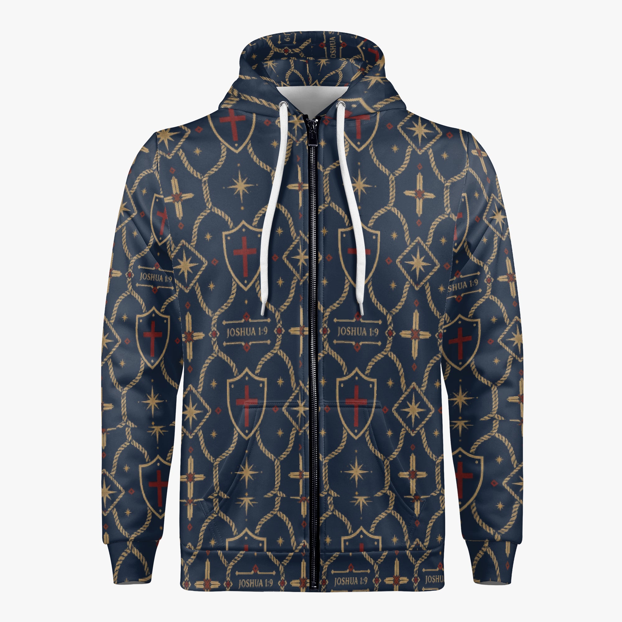 CARRY THE STANDARD full-zip hoodie in royal navy — SANCTUS NOVA house monogram, view 4