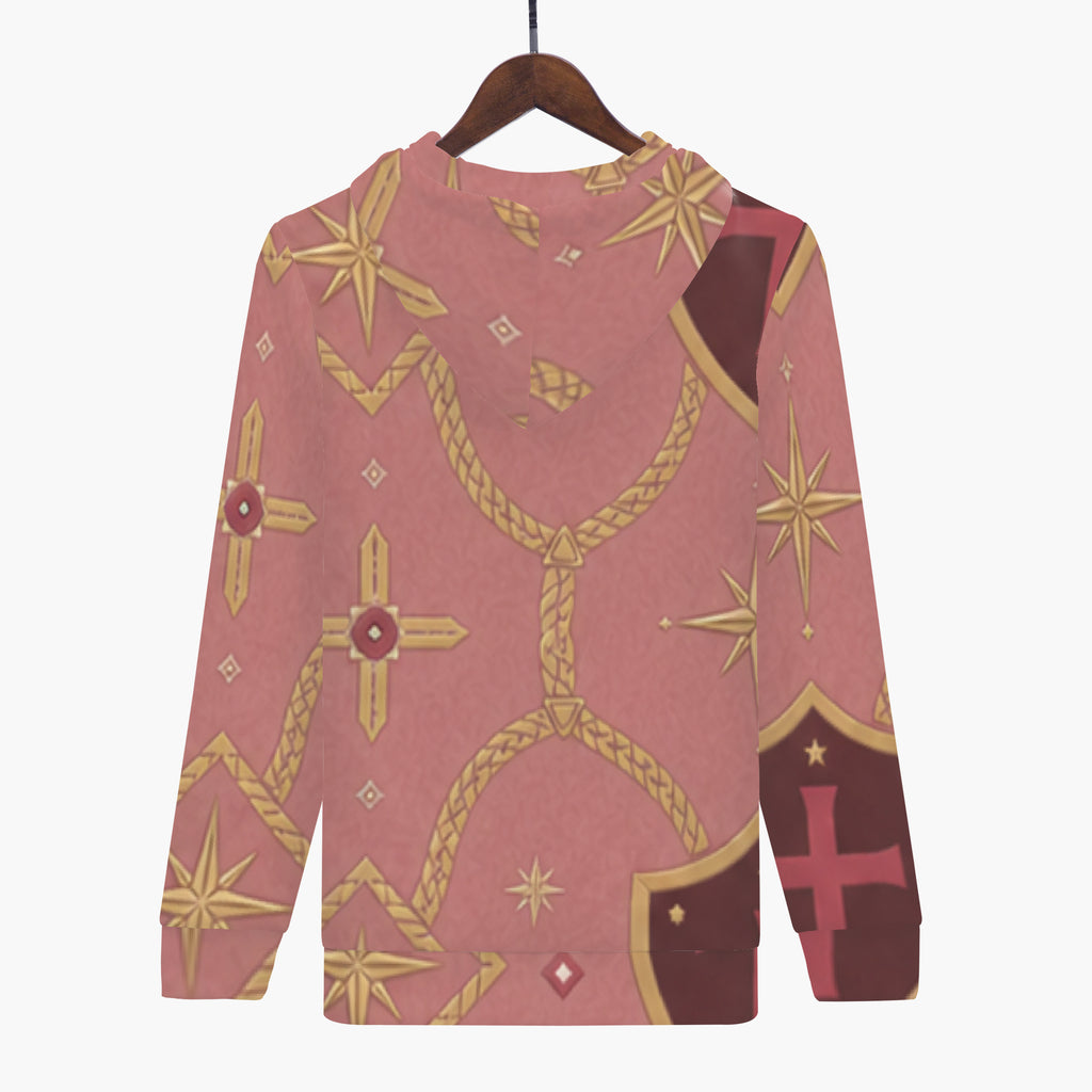CARRY THE STANDARD full-zip hoodie in rose — SANCTUS NOVA house monogram