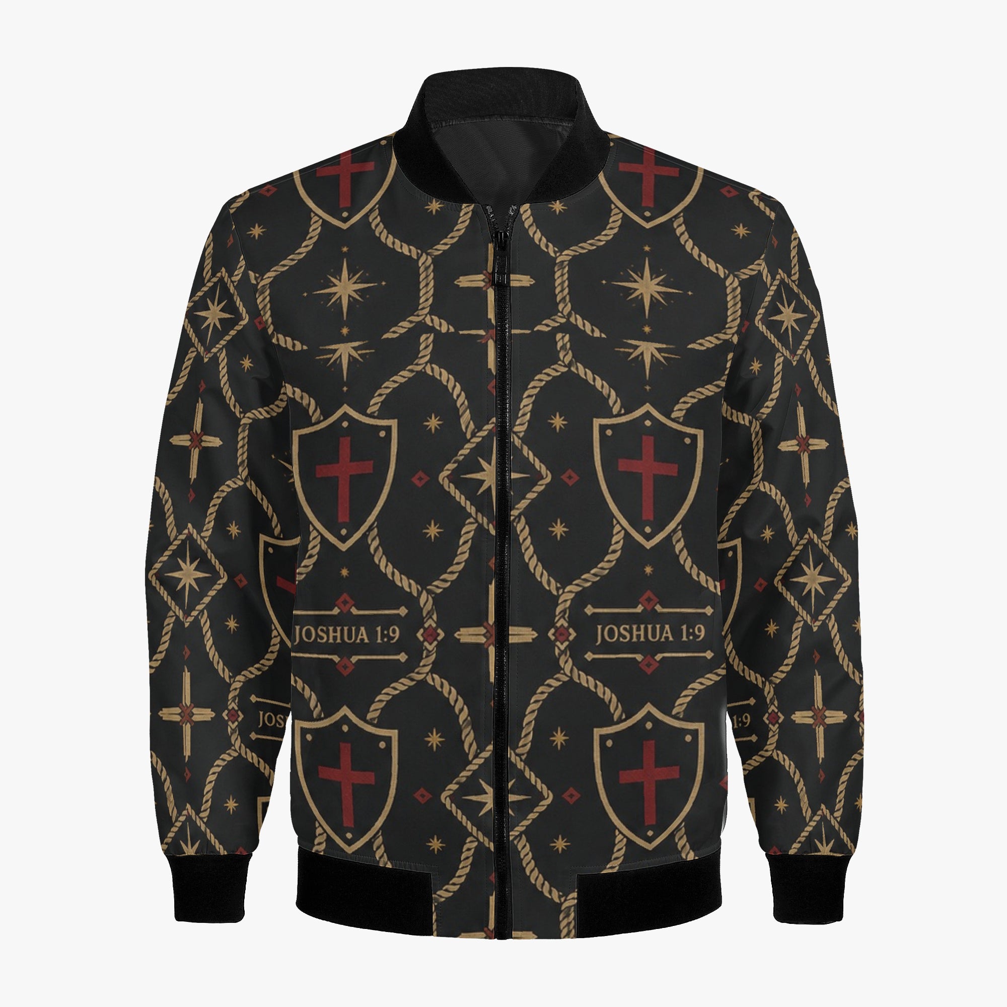 CARRY THE STANDARD bomber — gold four-point stars in diamond frames on charcoal (view 7)