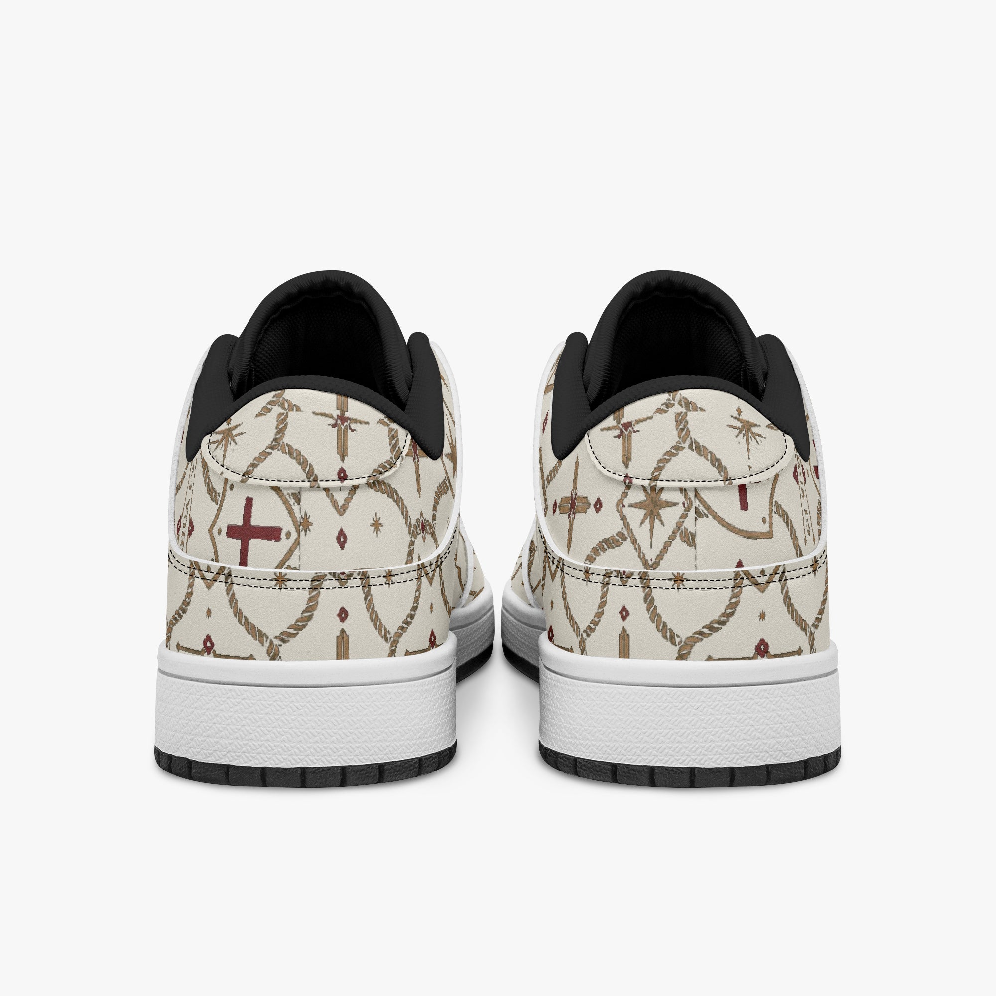 SANCTUS NOVA CARRY THE STANDARD court sneaker in the ivory monogram, angled view