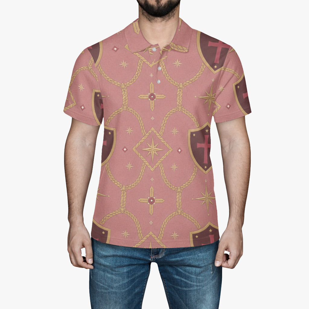 CARRY THE STANDARD polo in rose — SANCTUS NOVA house monogram, view 2