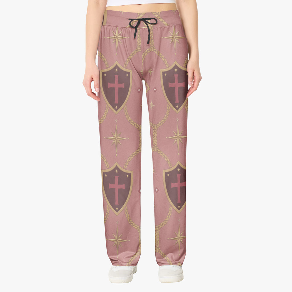 CARRY THE STANDARD women's wide leg pants in rose — SANCTUS NOVA house monogram, view 4