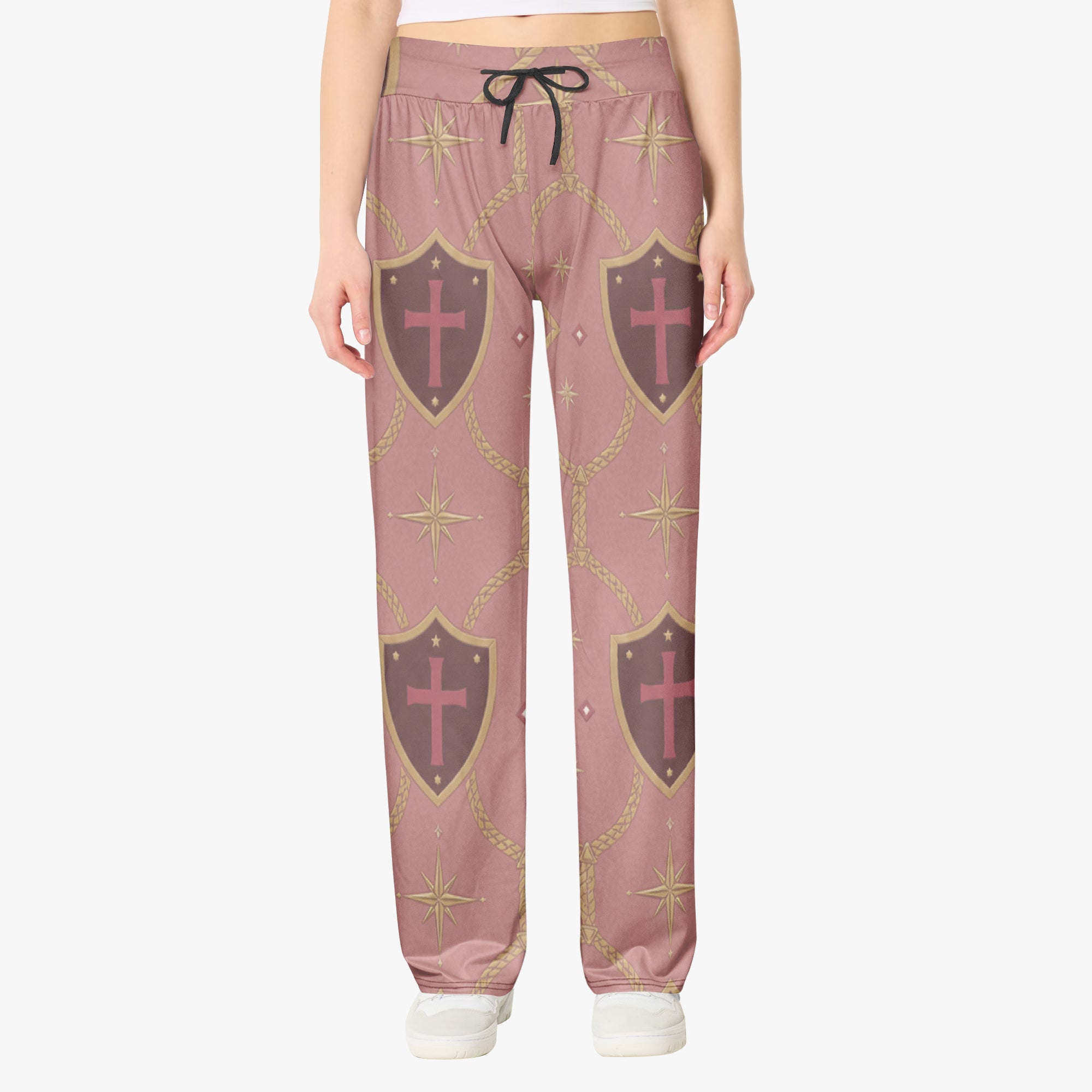 CARRY THE STANDARD women's wide leg pants in rose — SANCTUS NOVA house monogram, view 4