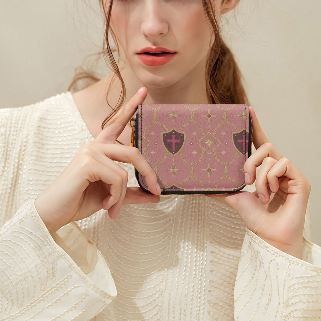 CARRY THE STANDARD full-print zipper wallet in rose — SANCTUS NOVA house monogram, view 4