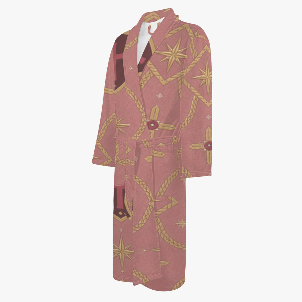 CARRY THE STANDARD bathrobe in rose — SANCTUS NOVA house monogram, view 3