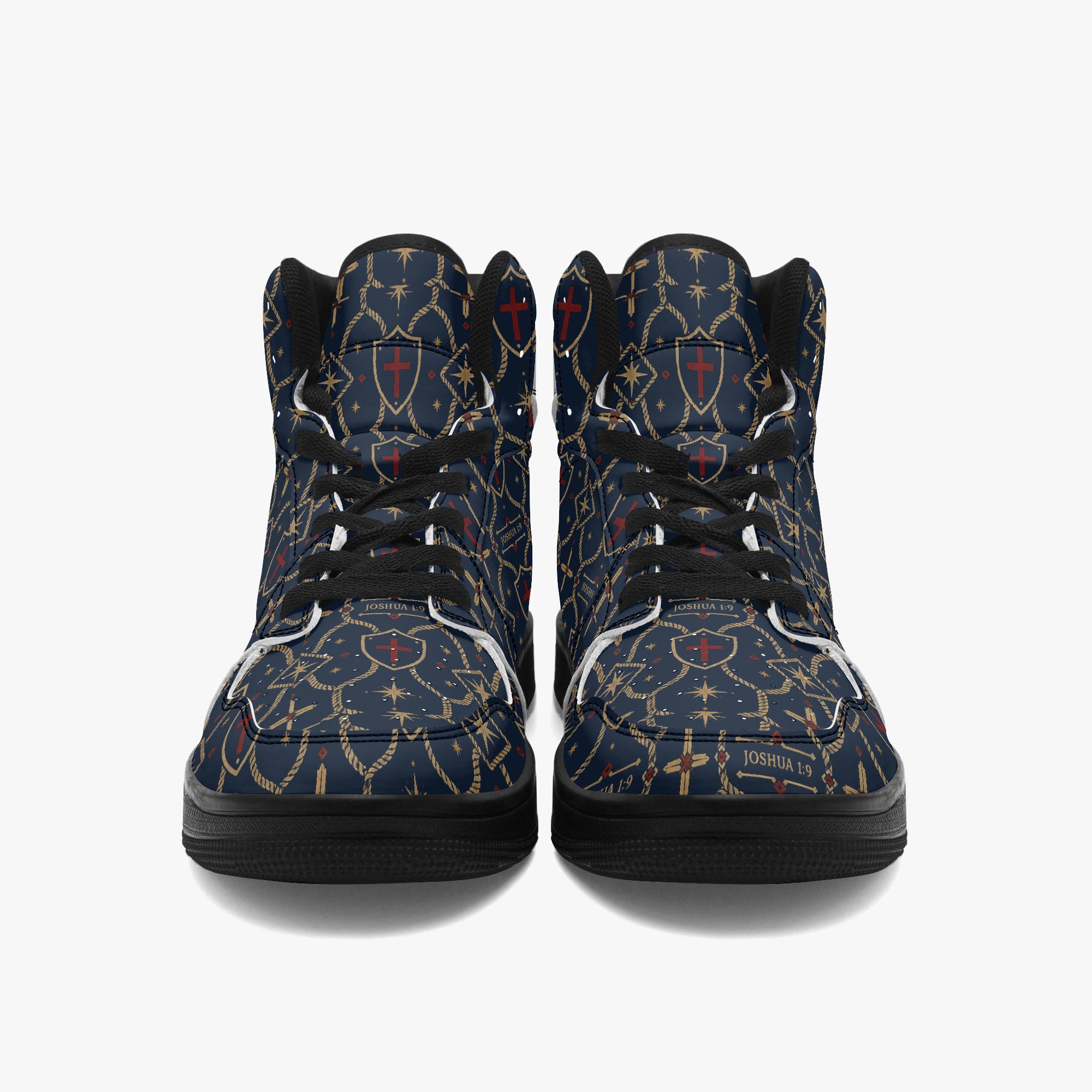 SANCTUS NOVA CARRY THE STANDARD high-top sneaker in the royal navy monogram, side profile