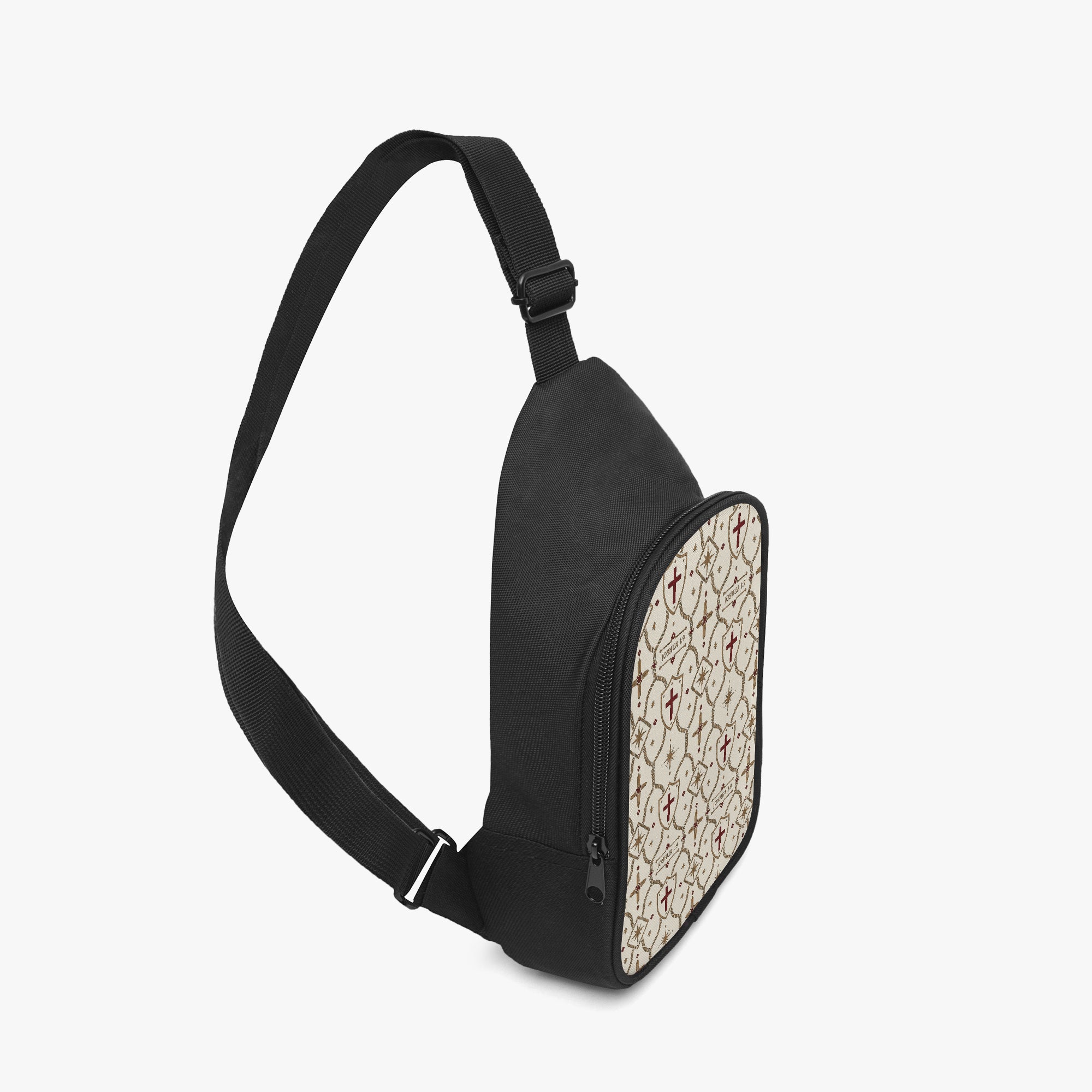 Ivory monogram chest bag — angled front view