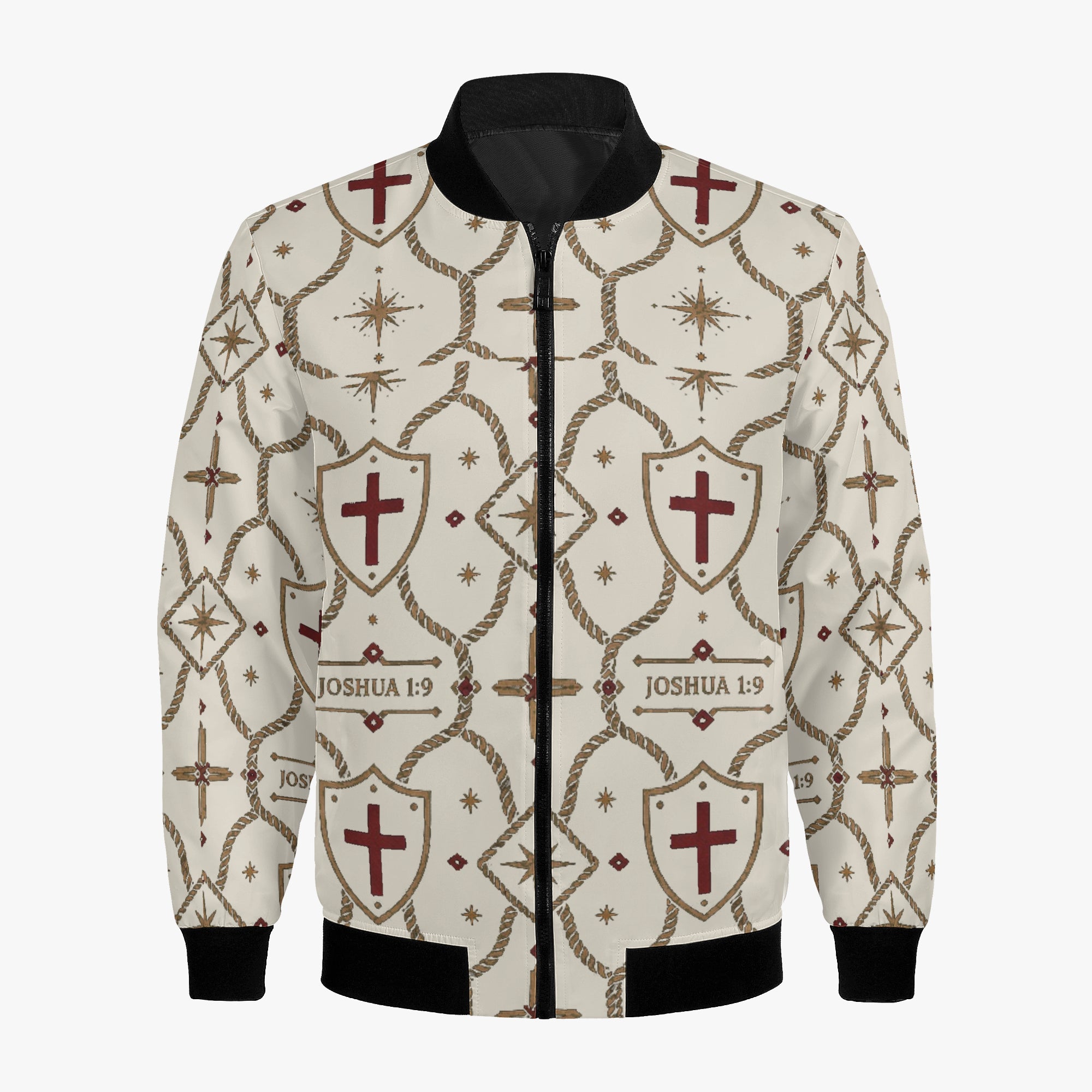 CARRY THE STANDARD women's bomber jacket in ivory — SANCTUS NOVA house monogram, view 7