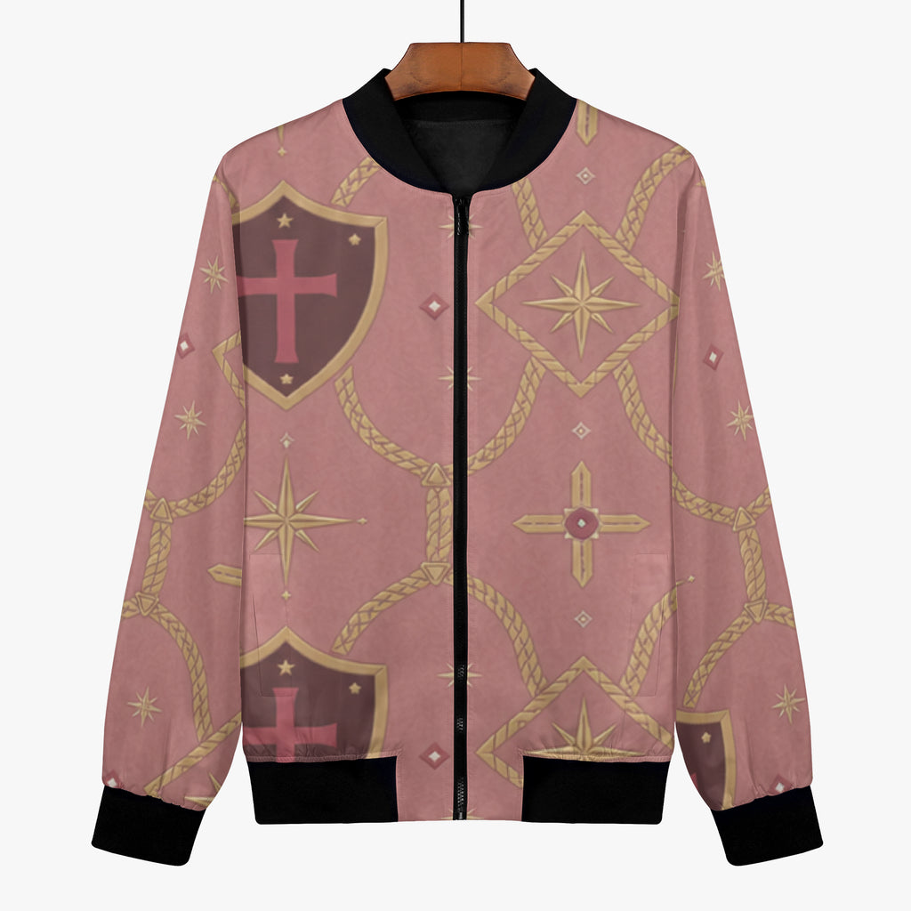 CARRY THE STANDARD women's bomber jacket in rose — SANCTUS NOVA house monogram