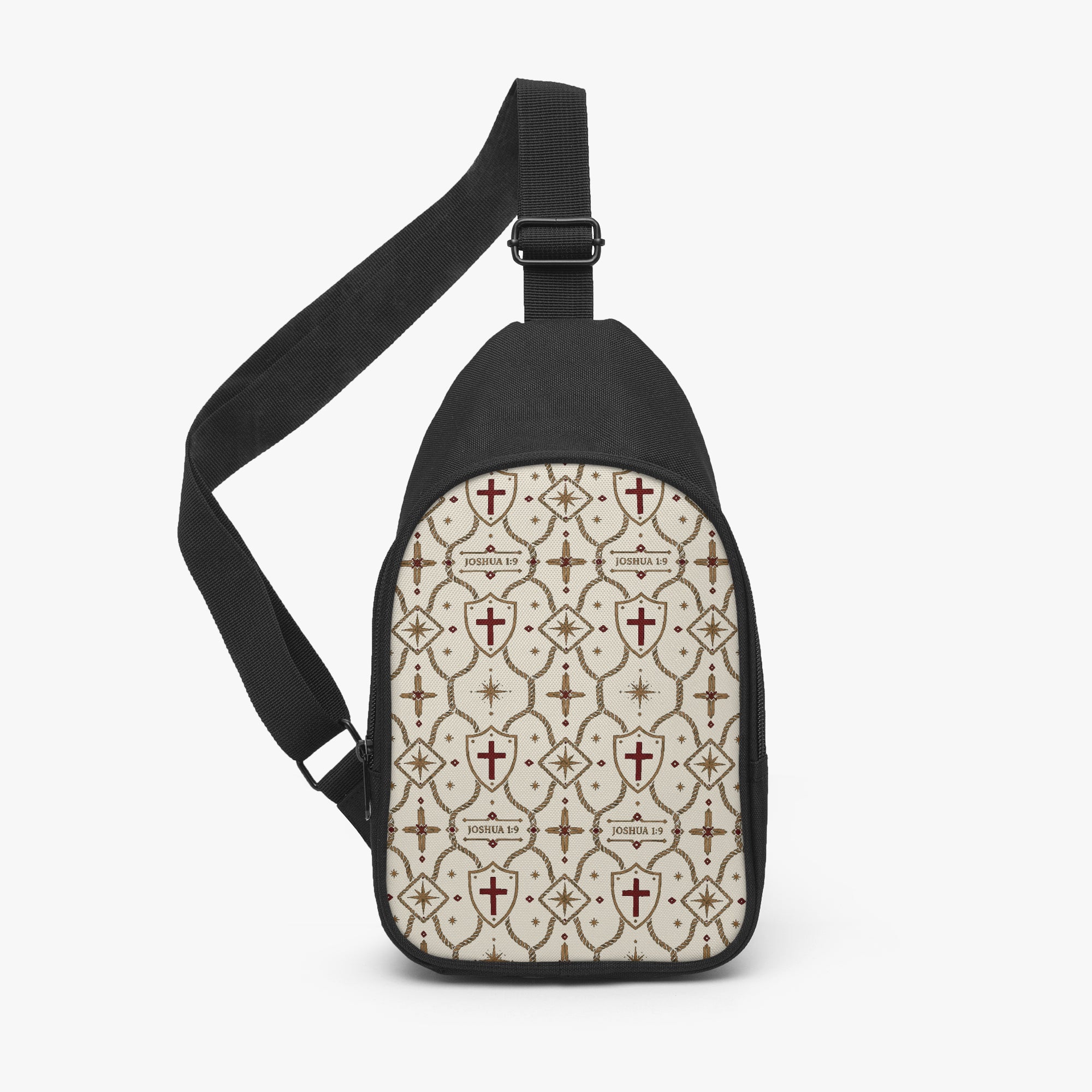 Ivory monogram chest bag — front panel print