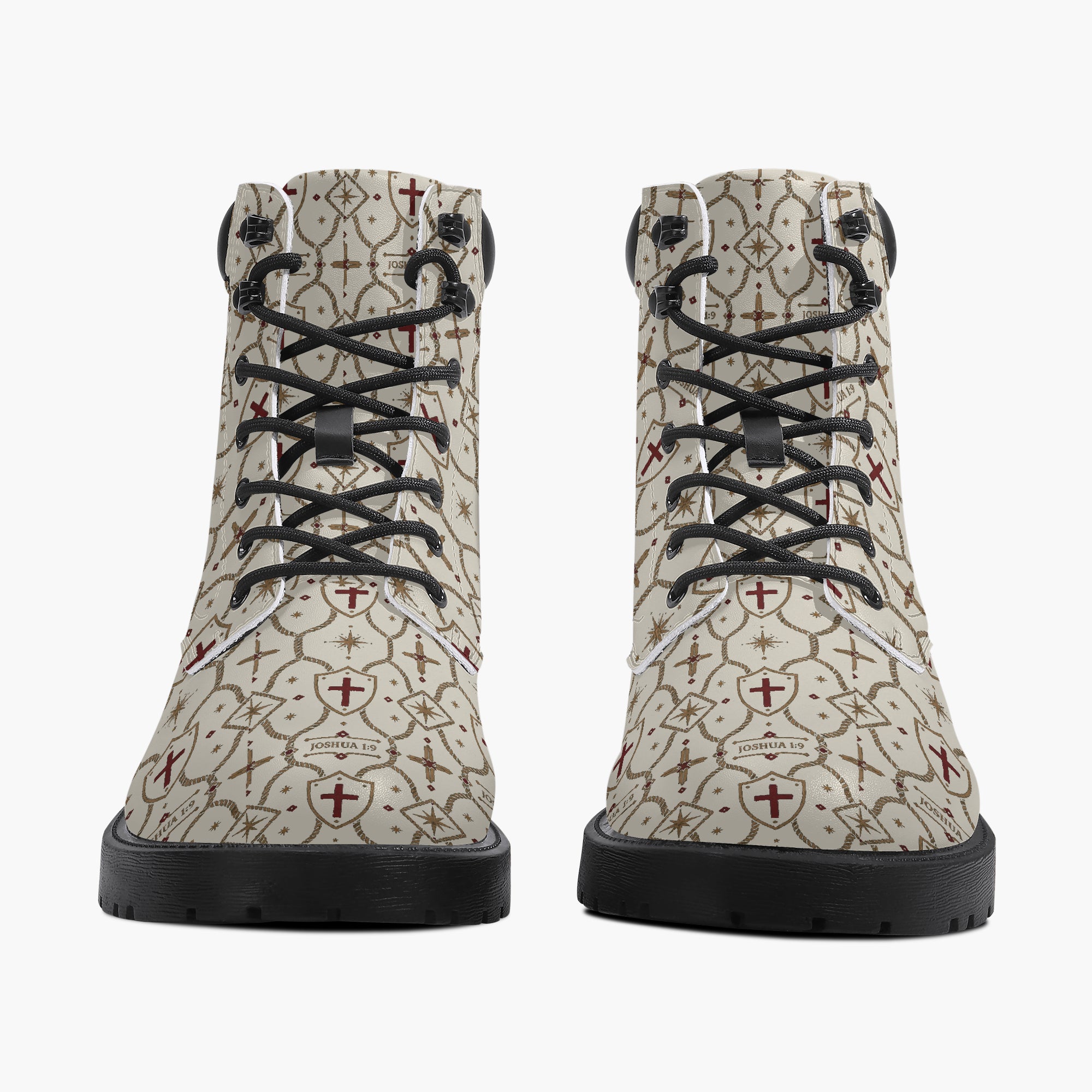 SANCTUS NOVA CARRY THE STANDARD leather boot in the ivory monogram, rear view