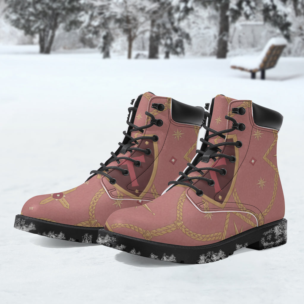 CARRY THE STANDARD leather boot in rose — SANCTUS NOVA house monogram, view 6