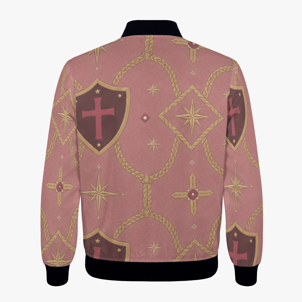CARRY THE STANDARD women's bomber jacket in rose — SANCTUS NOVA house monogram, view 6