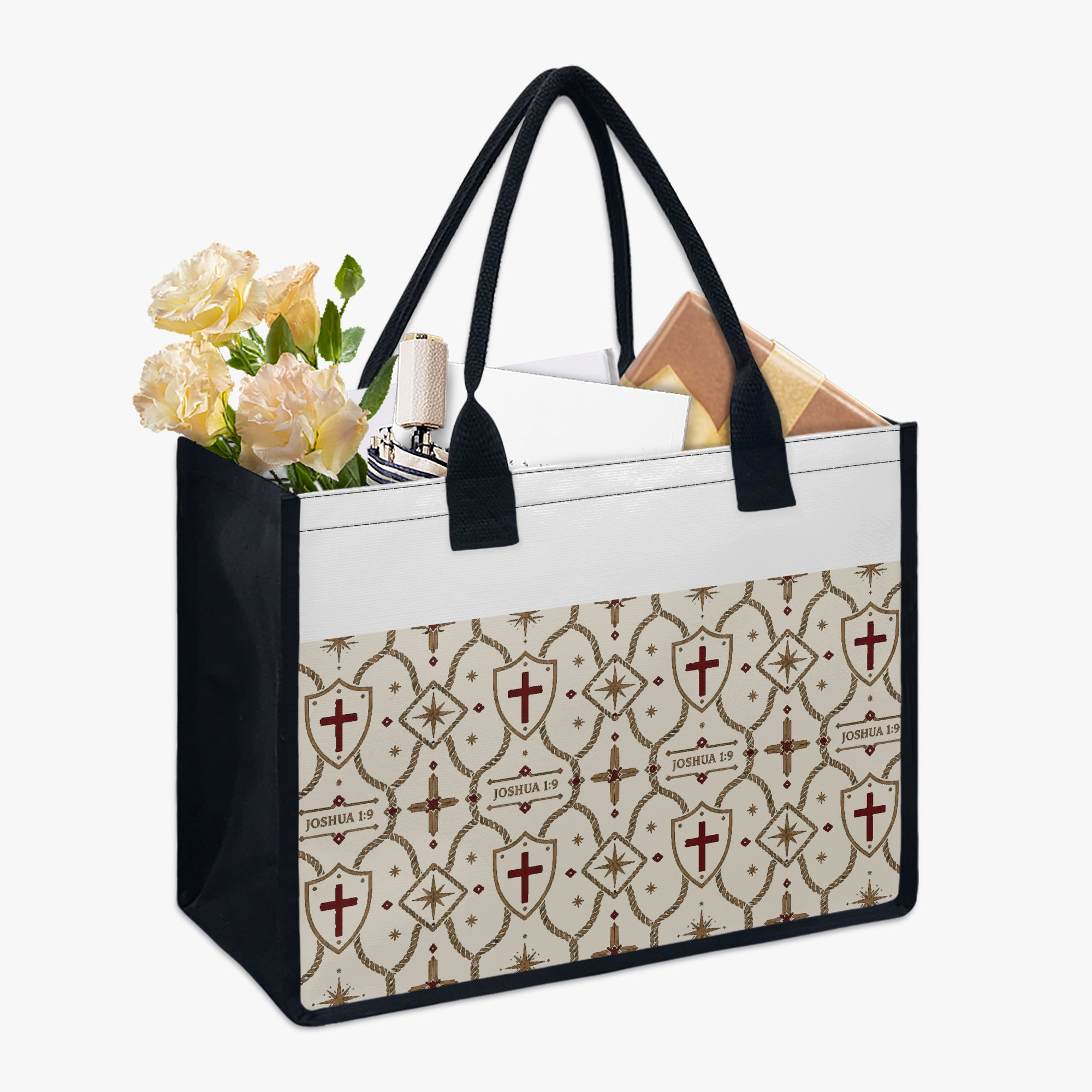 CARRY THE STANDARD full-print canvas tote in ivory — SANCTUS NOVA house monogram, view 5