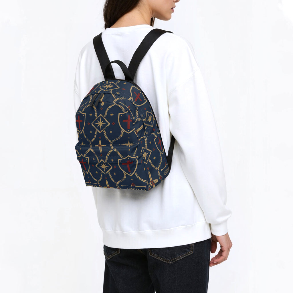CARRY THE STANDARD full-print backpack in royal navy — SANCTUS NOVA house monogram, view 3