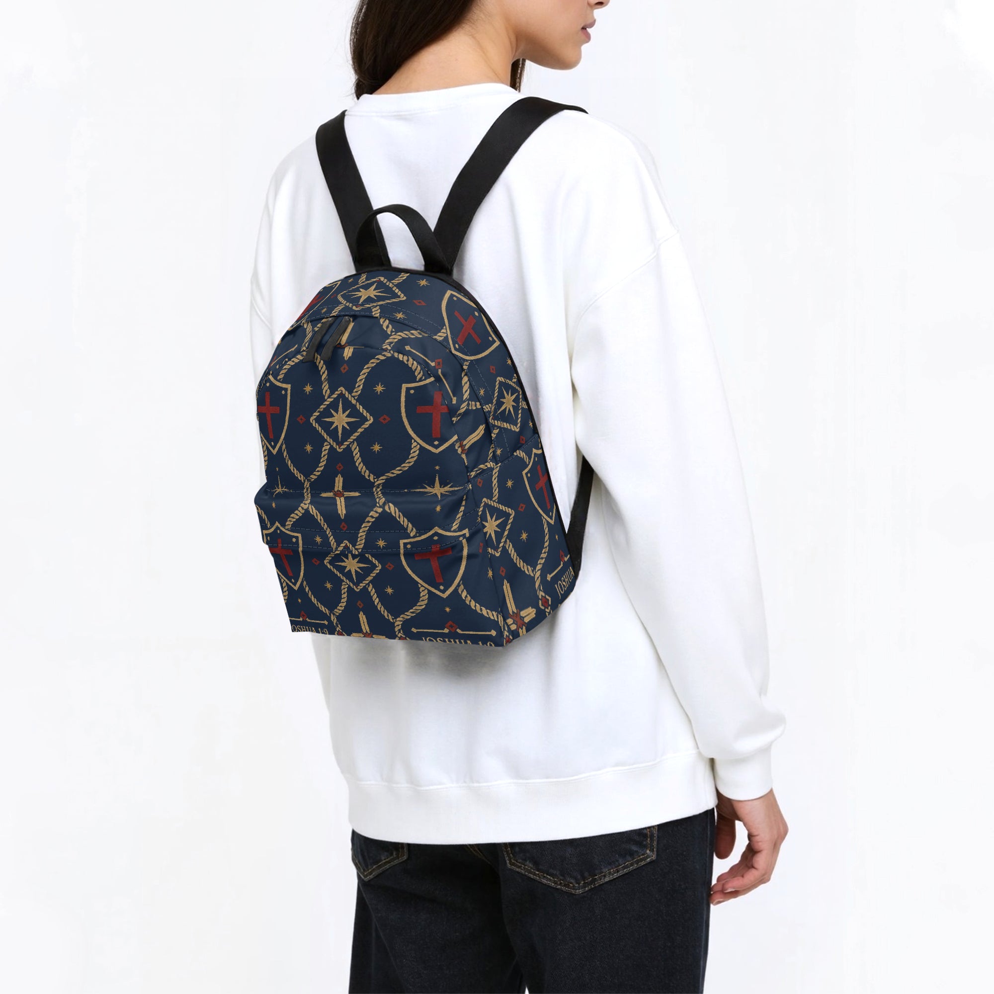 CARRY THE STANDARD full-print backpack in royal navy — SANCTUS NOVA house monogram, view 3