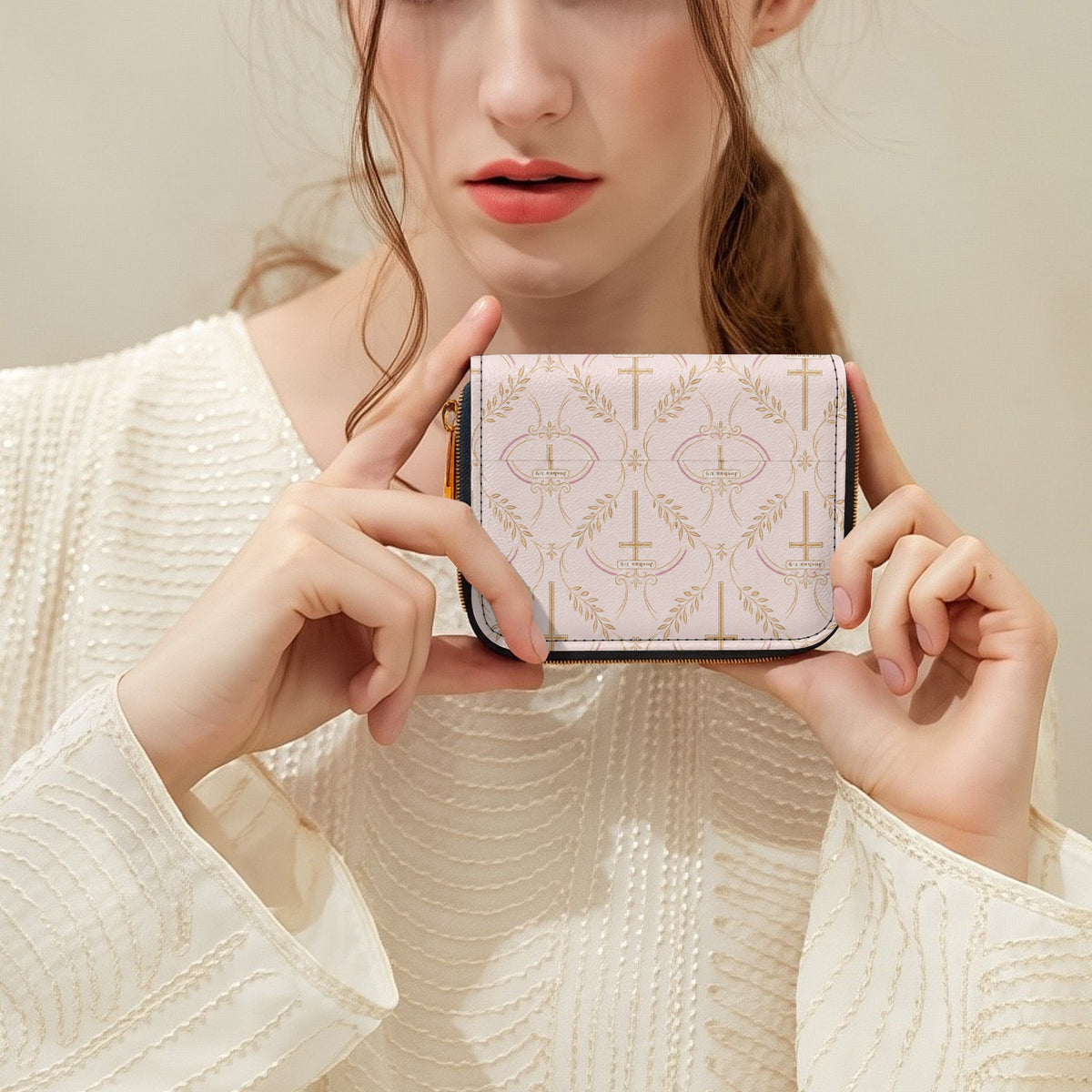 SANCTUS NOVA full-print zipper wallet in blush, view 4