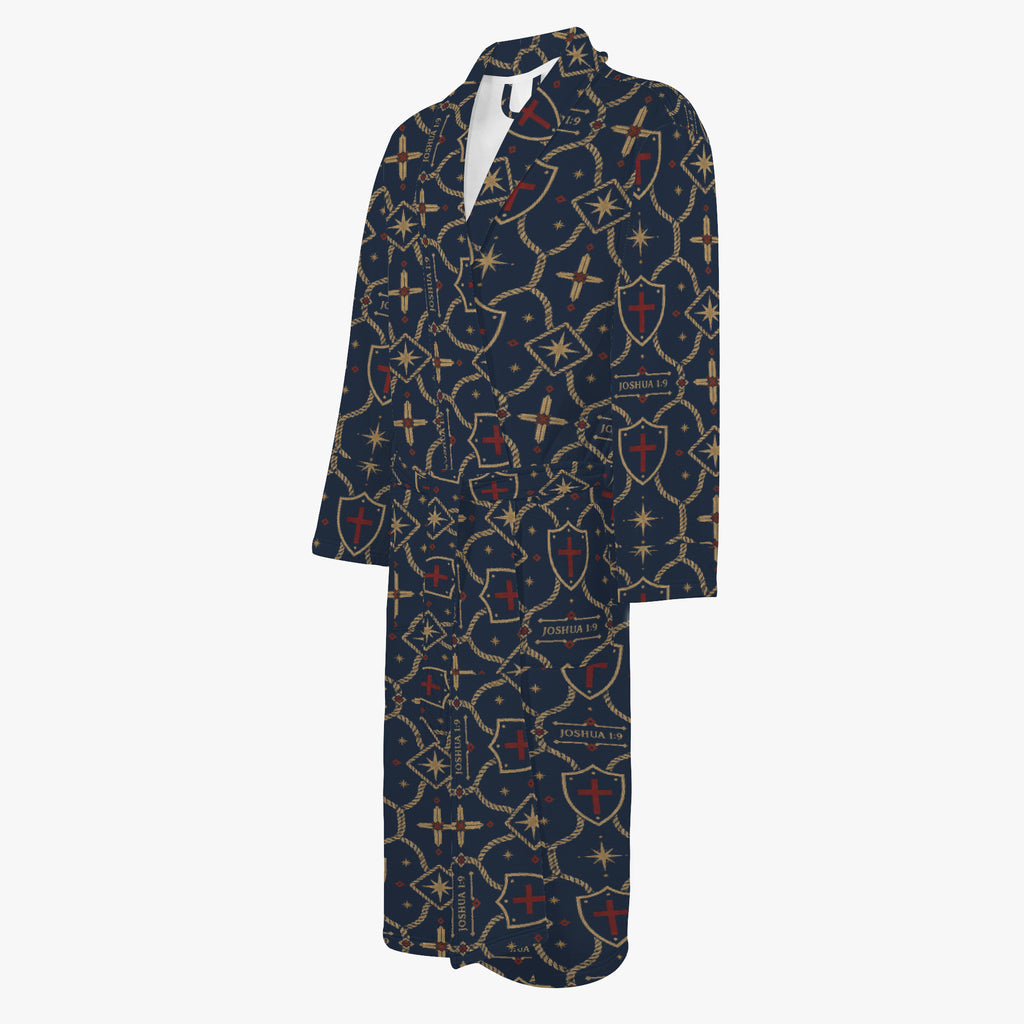 CARRY THE STANDARD bathrobe in royal navy — SANCTUS NOVA house monogram, view 3