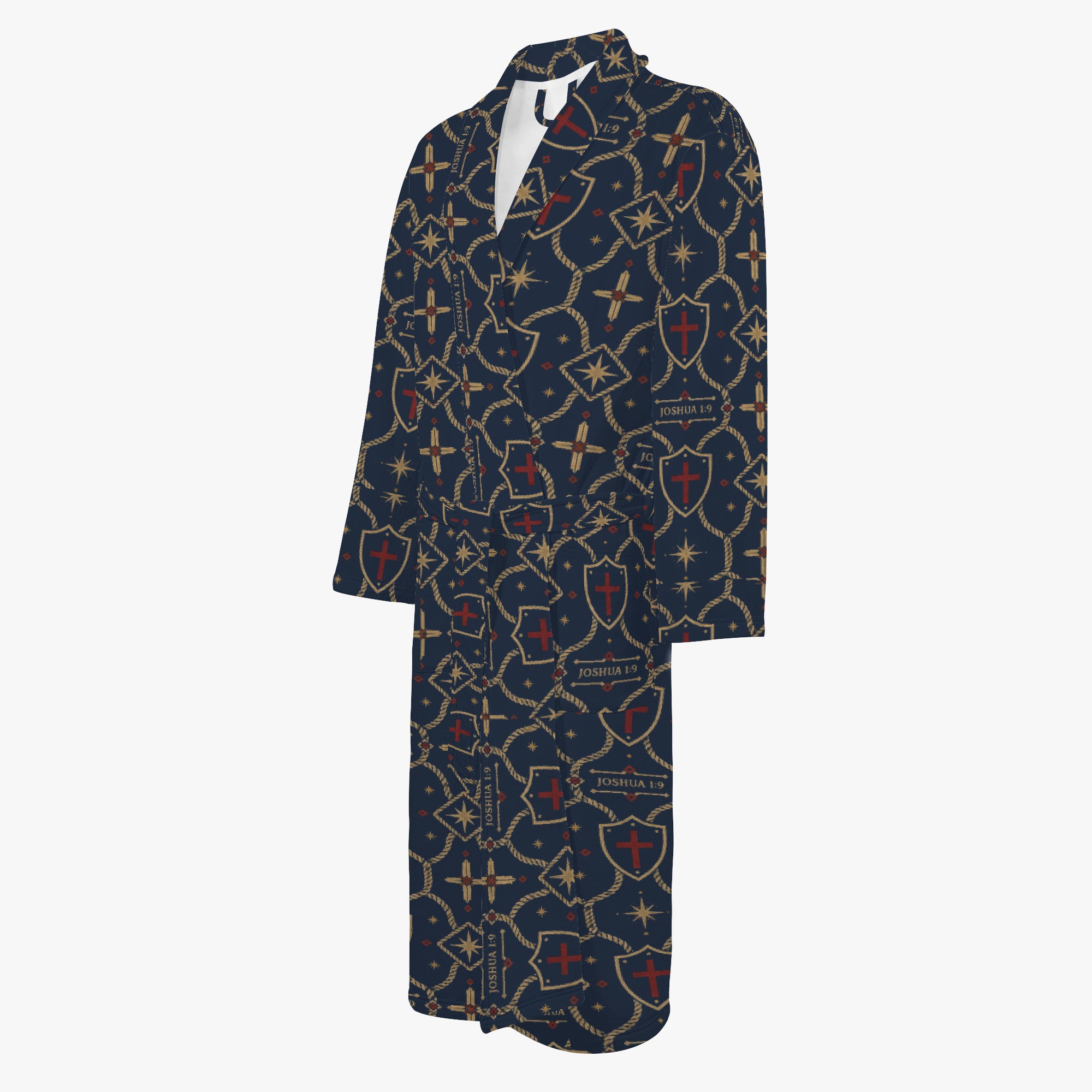 CARRY THE STANDARD bathrobe in royal navy — SANCTUS NOVA house monogram, view 3