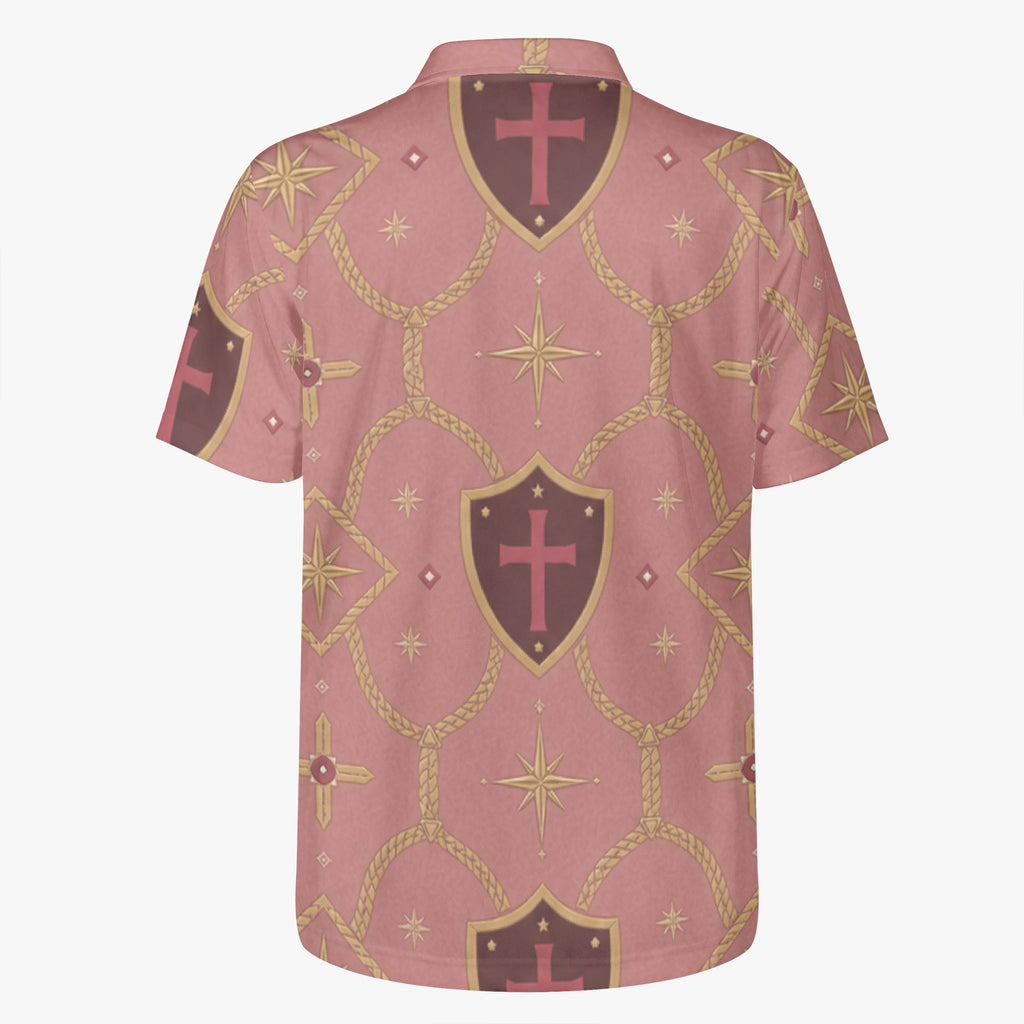 CARRY THE STANDARD polo in rose — SANCTUS NOVA house monogram, view 6