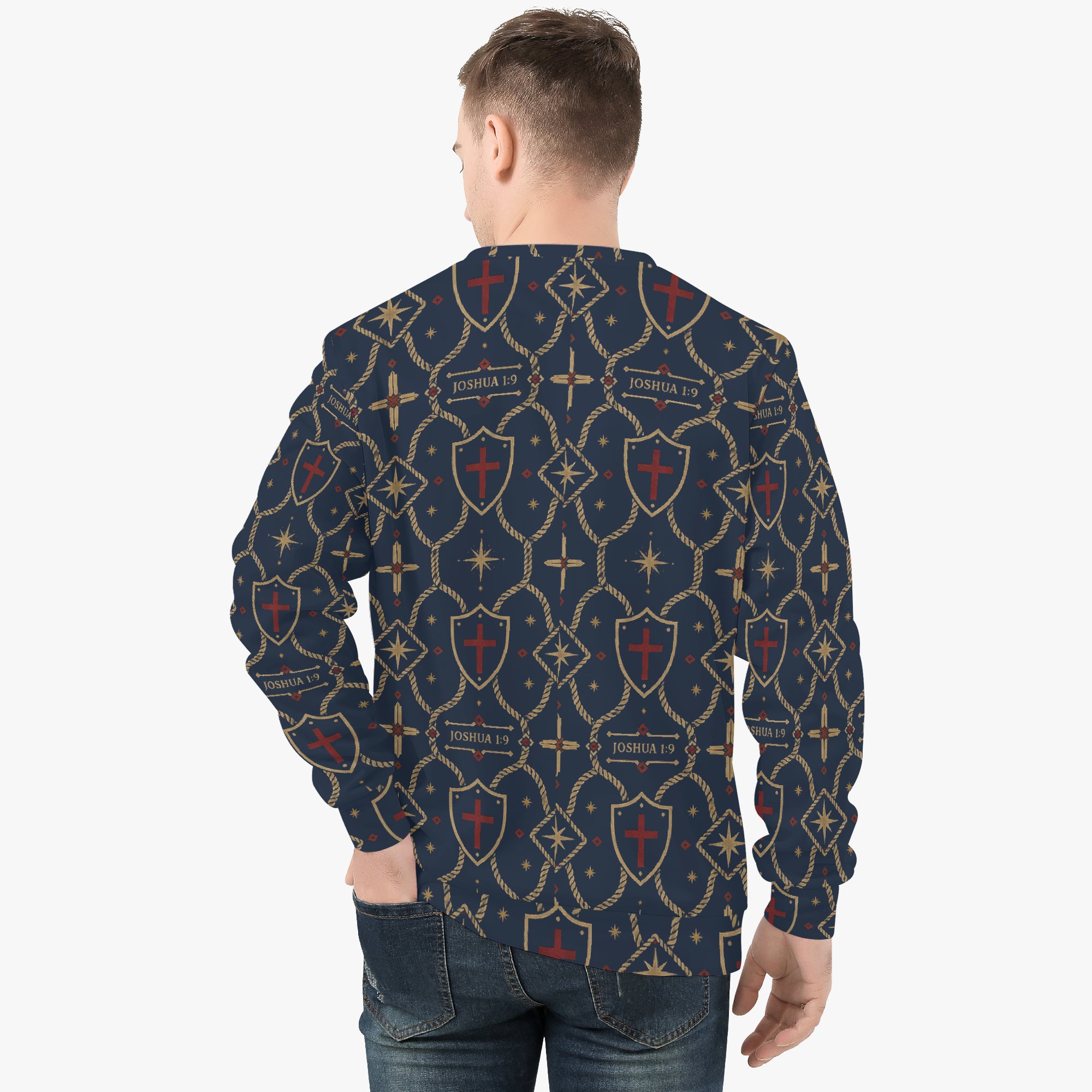 CARRY THE STANDARD crewneck sweatshirt in royal navy, back view