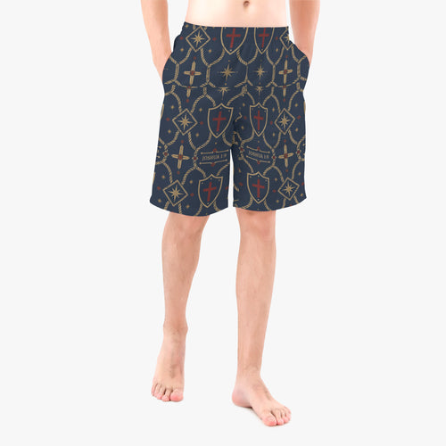 CARRY THE STANDARD board shorts in royal navy, back view