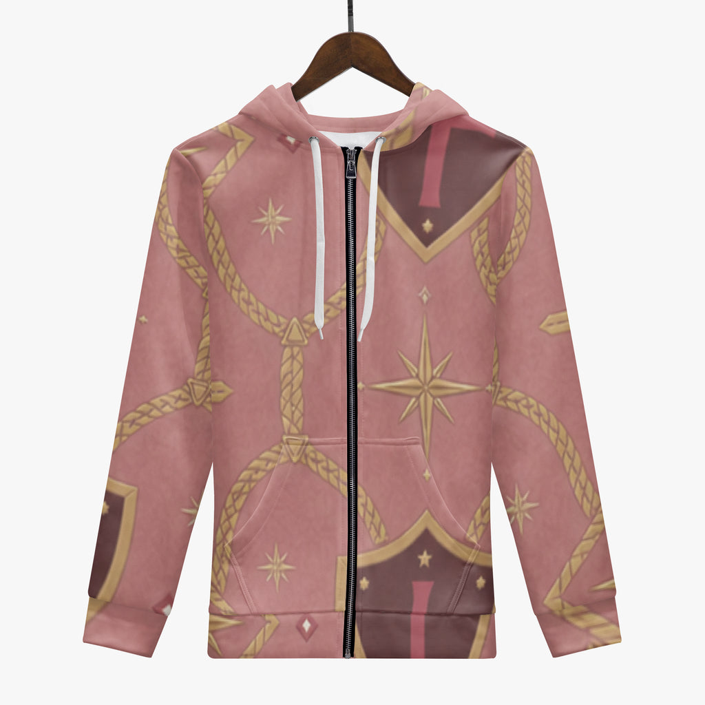 CARRY THE STANDARD full-zip hoodie in rose — SANCTUS NOVA house monogram, view 3