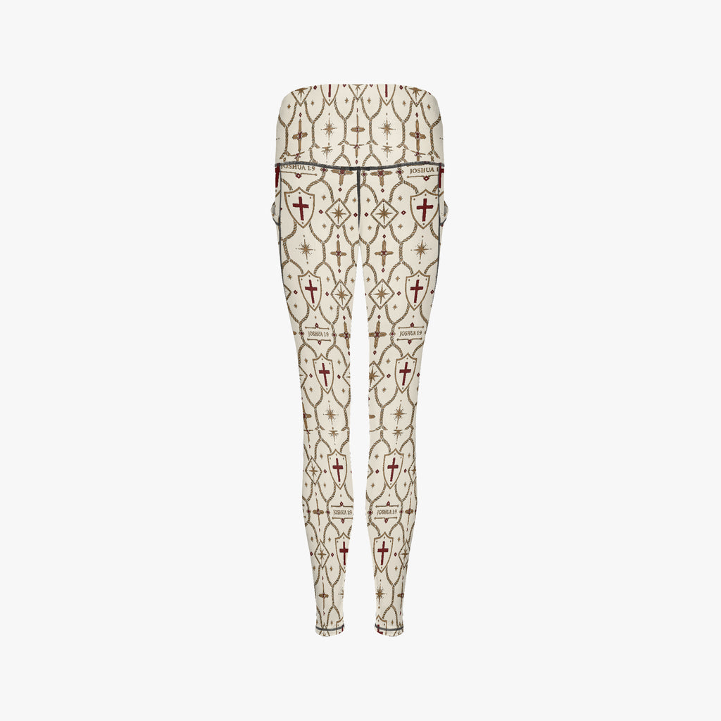 CARRY THE STANDARD women's leggings in ivory, monogram print detail
