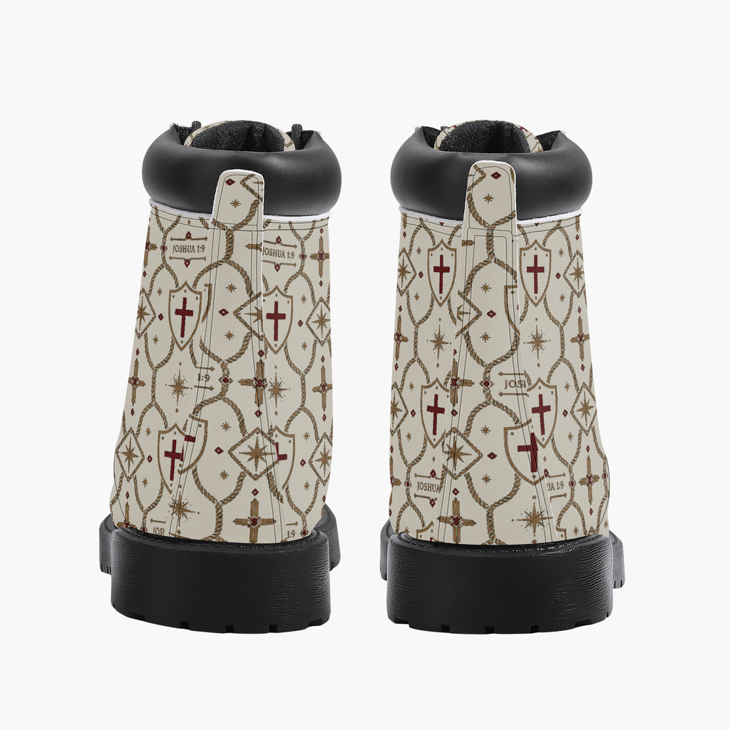 SANCTUS NOVA CARRY THE STANDARD leather boot in the ivory monogram, lacing detail