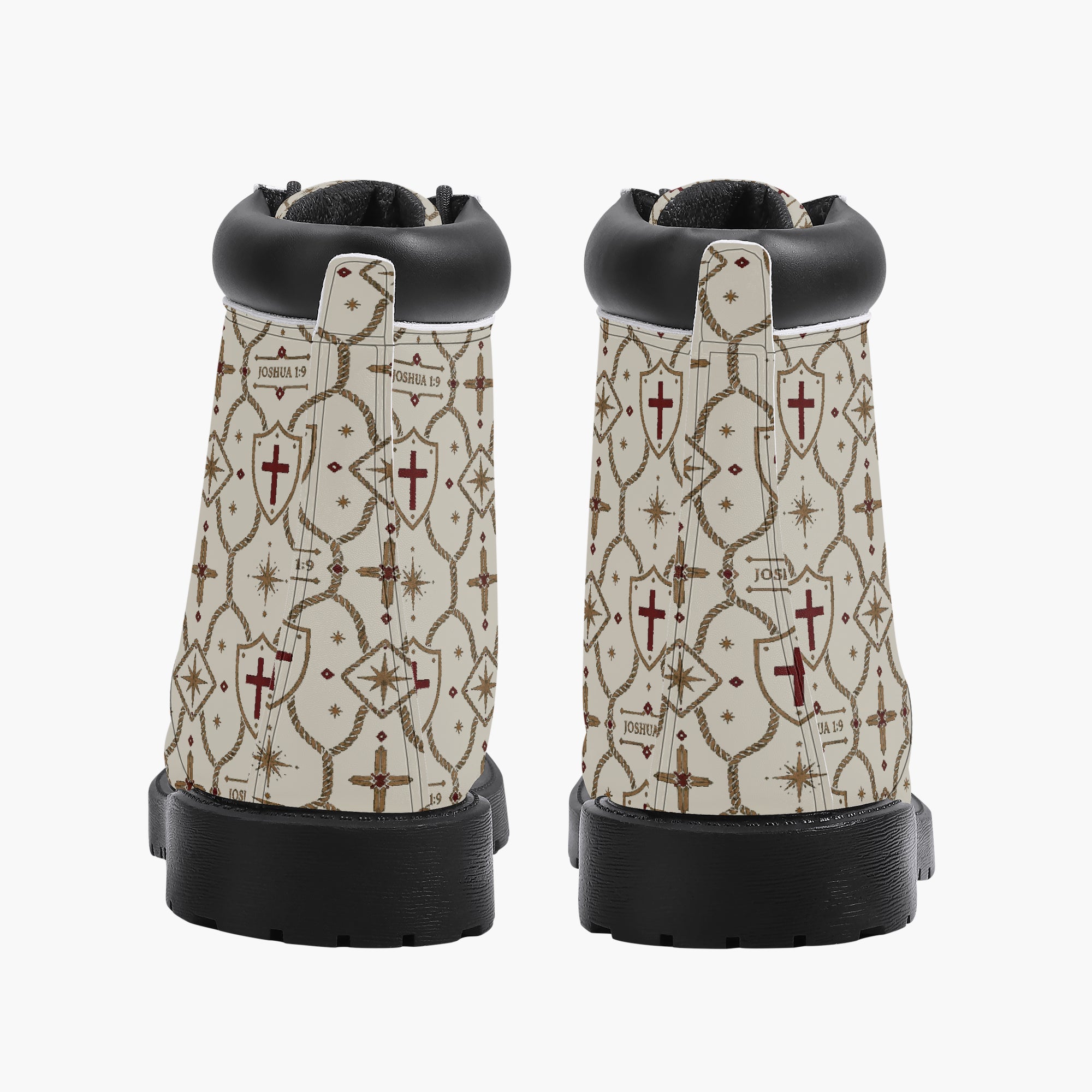 SANCTUS NOVA CARRY THE STANDARD leather boot in the ivory monogram, lacing detail