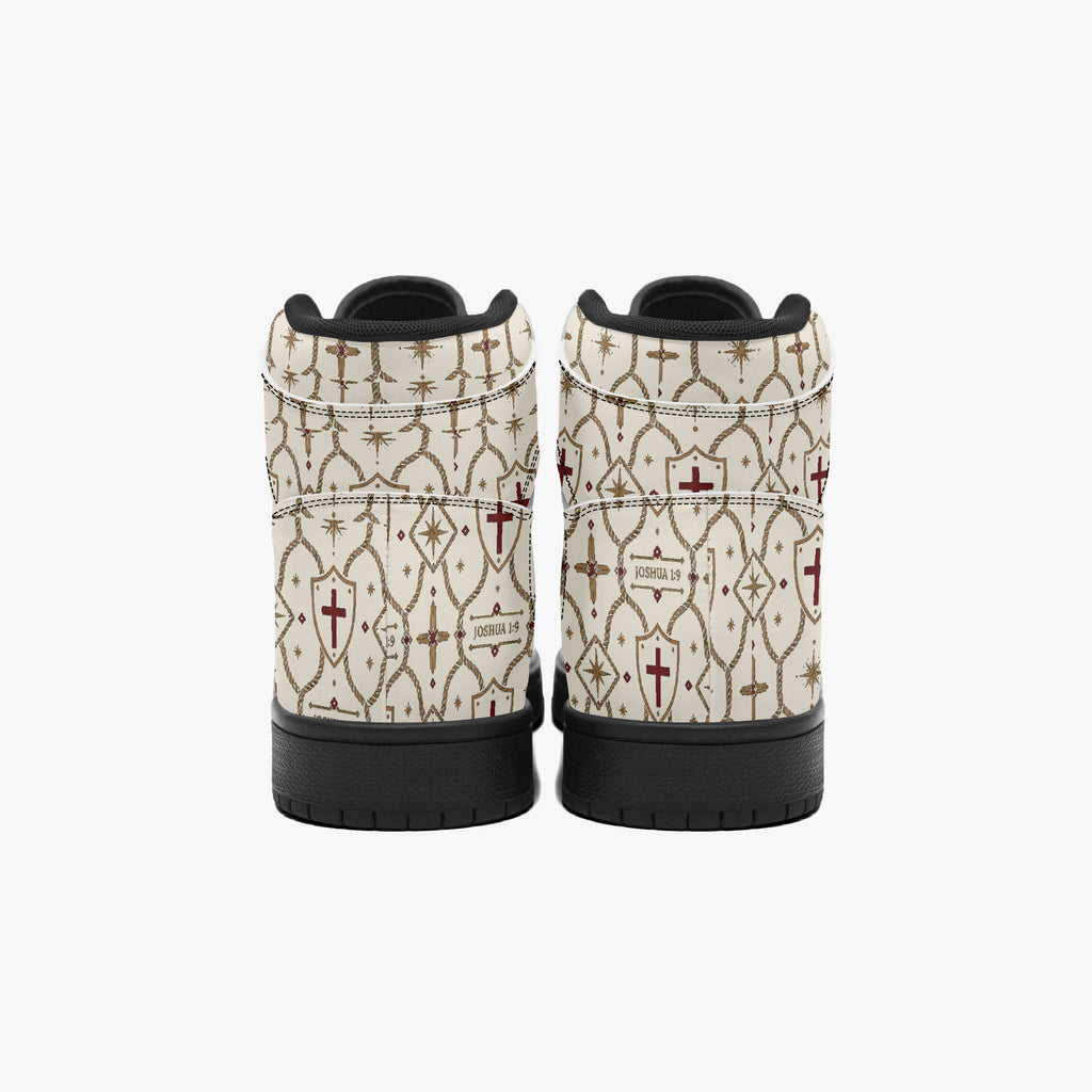 SANCTUS NOVA CARRY THE STANDARD high-top sneaker in the ivory monogram, lacing detail