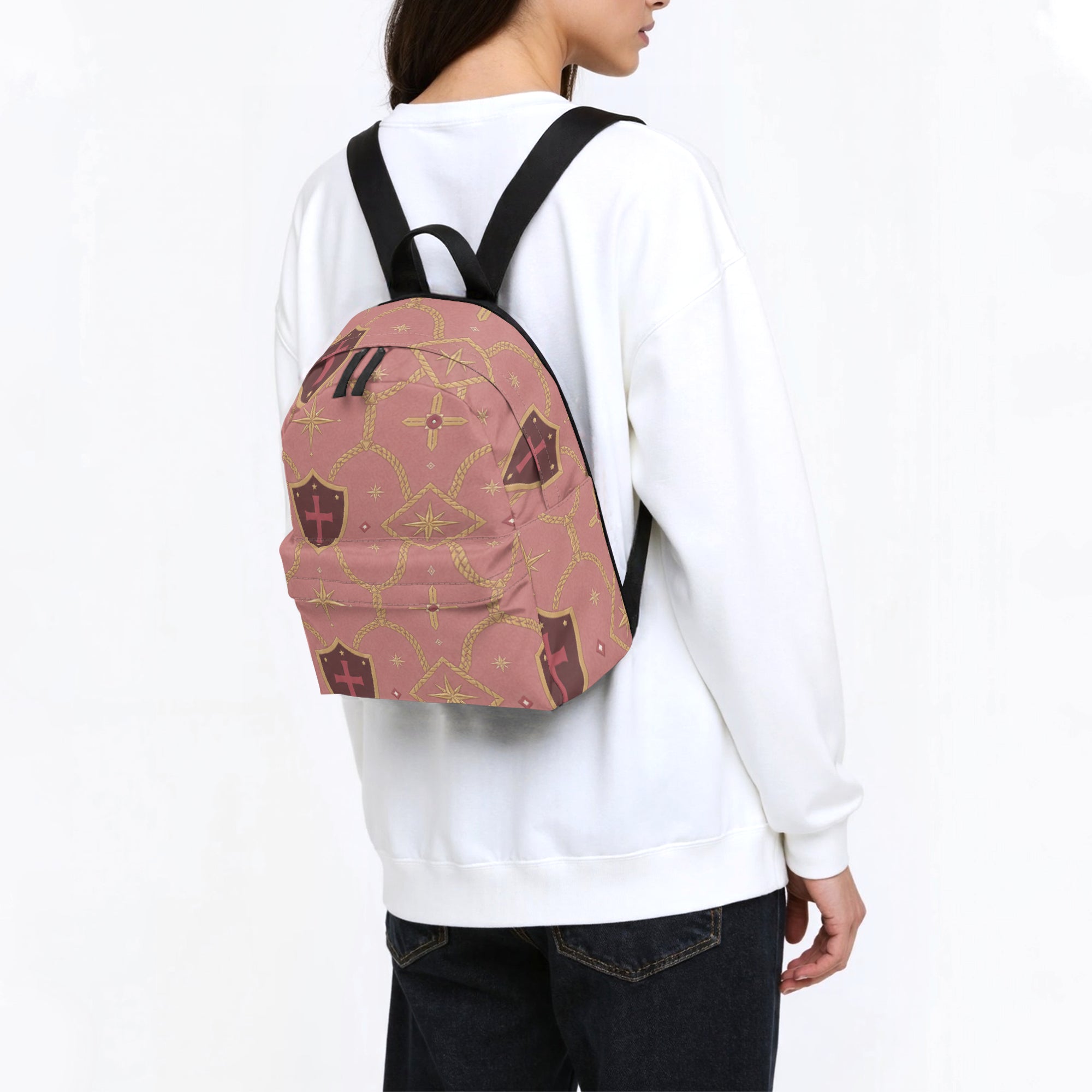 CARRY THE STANDARD full-print backpack in rose — SANCTUS NOVA house monogram, view 3