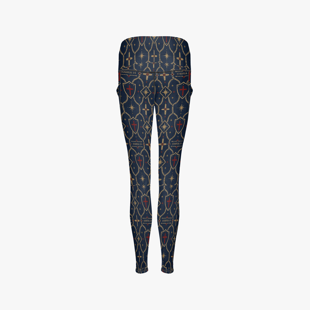 CARRY THE STANDARD women's leggings in royal navy, monogram print detail