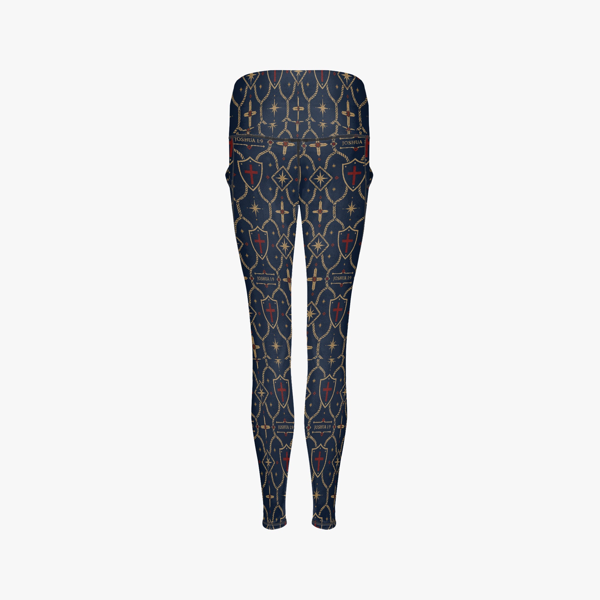 CARRY THE STANDARD women's leggings in royal navy, monogram print detail